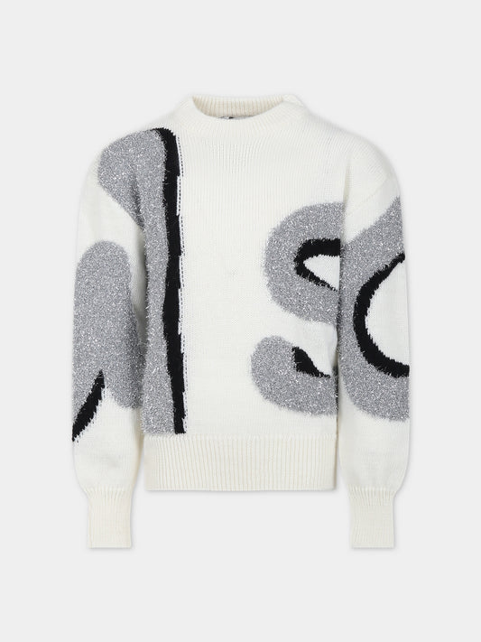 Maglione avorio per bambina con logo,Msgm Kids,F3MSJGJP122 013