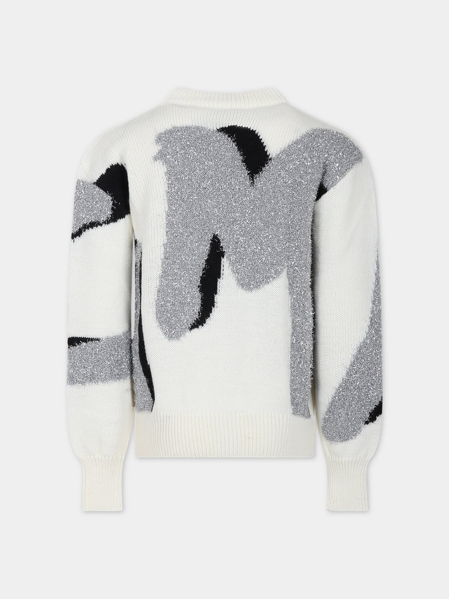 Maglione avorio per bambina con logo,Msgm Kids,F3MSJGJP122 013