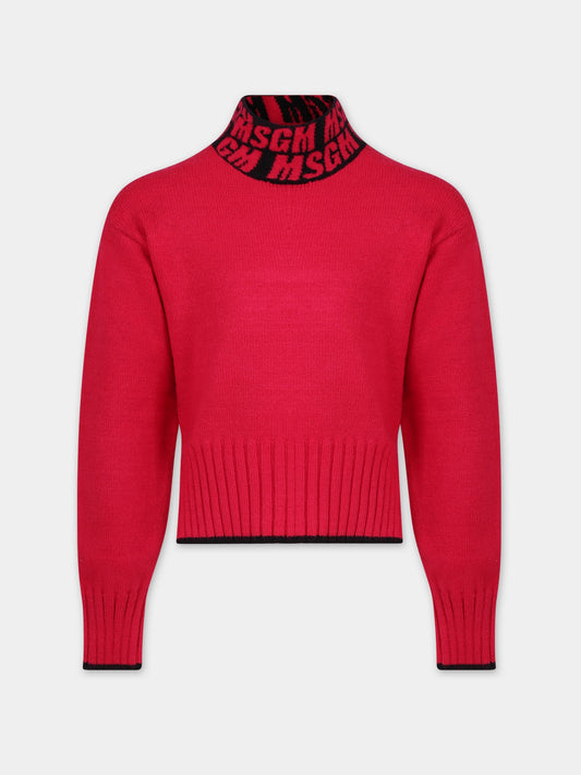 Dolcevita fucsia per bambina con logo,Msgm Kids,F3MSJGJP073 044