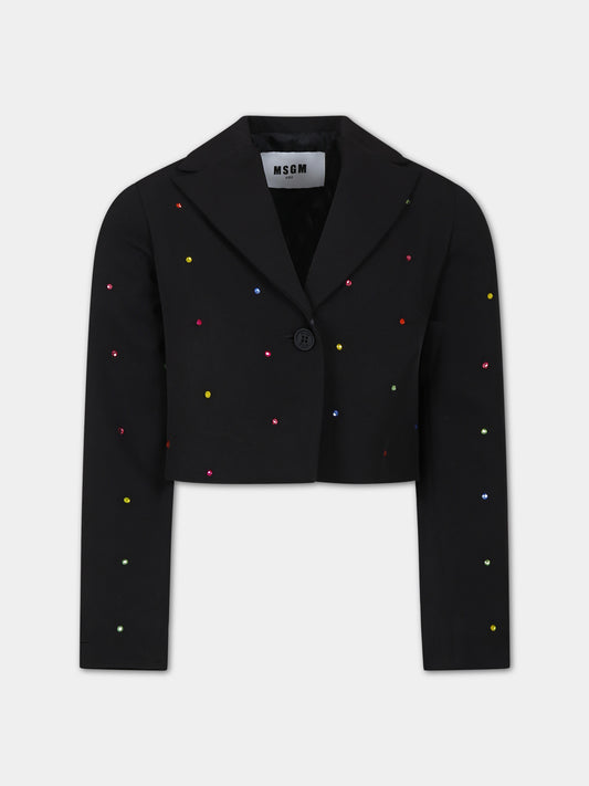 Giacca nera per bambina con strass,Msgm Kids,F3MSJGJK099 110