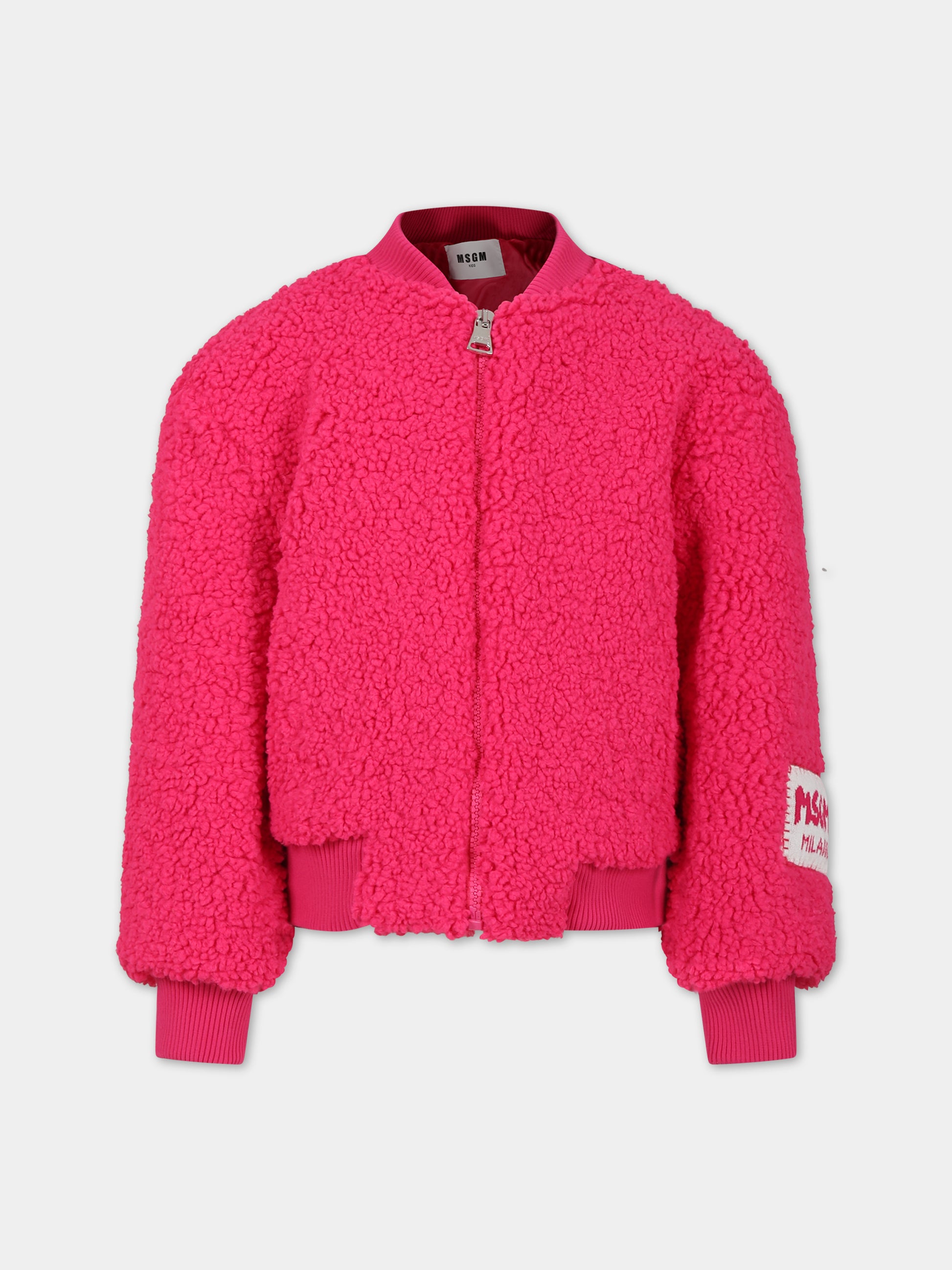 Ecopelliccia fucsia per bambina con logo,Msgm Kids,F3MSJGBO209 044