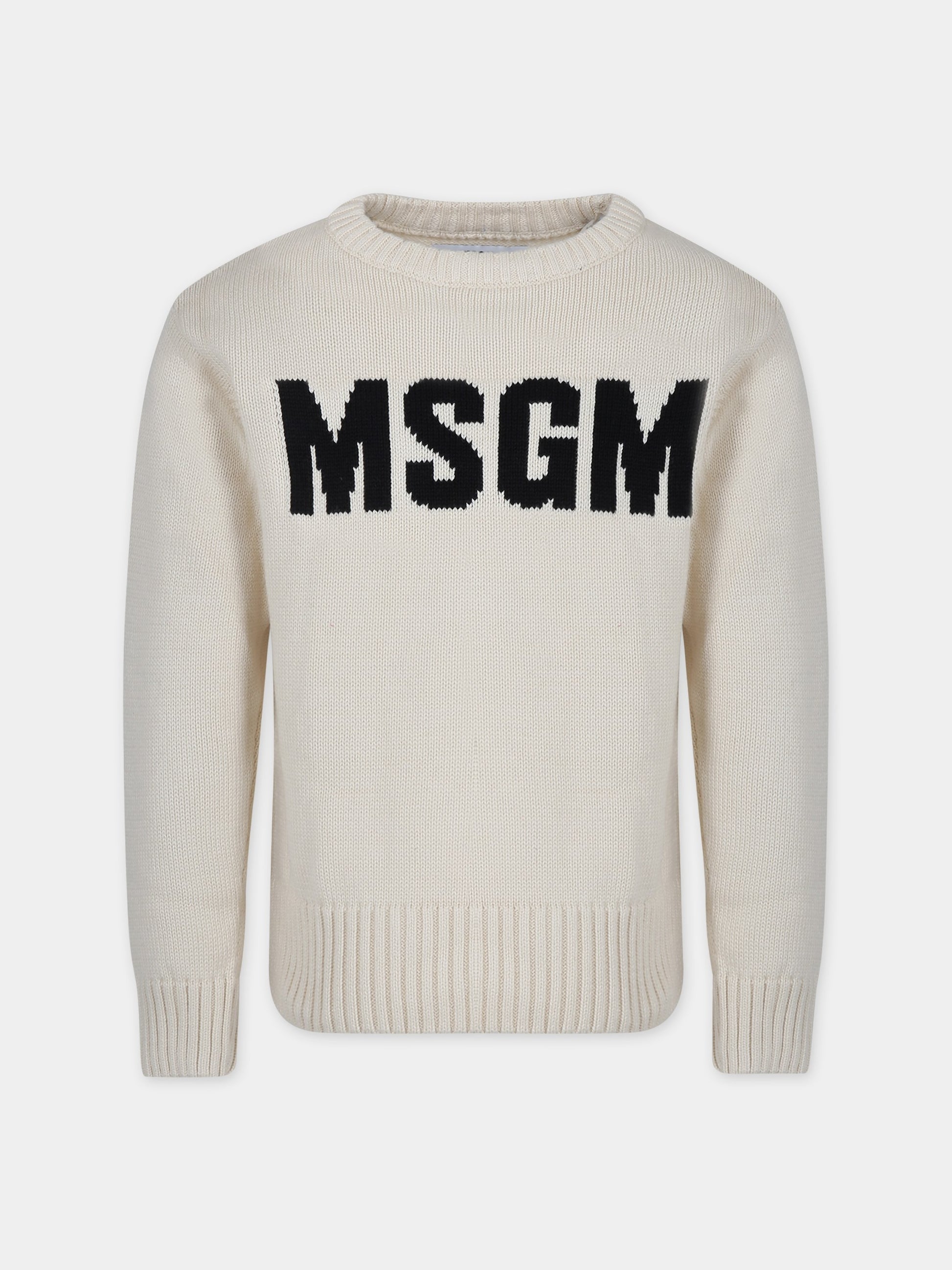 Maglione avorio per bambini con logo,Msgm Kids,F3MSJUJP153 013