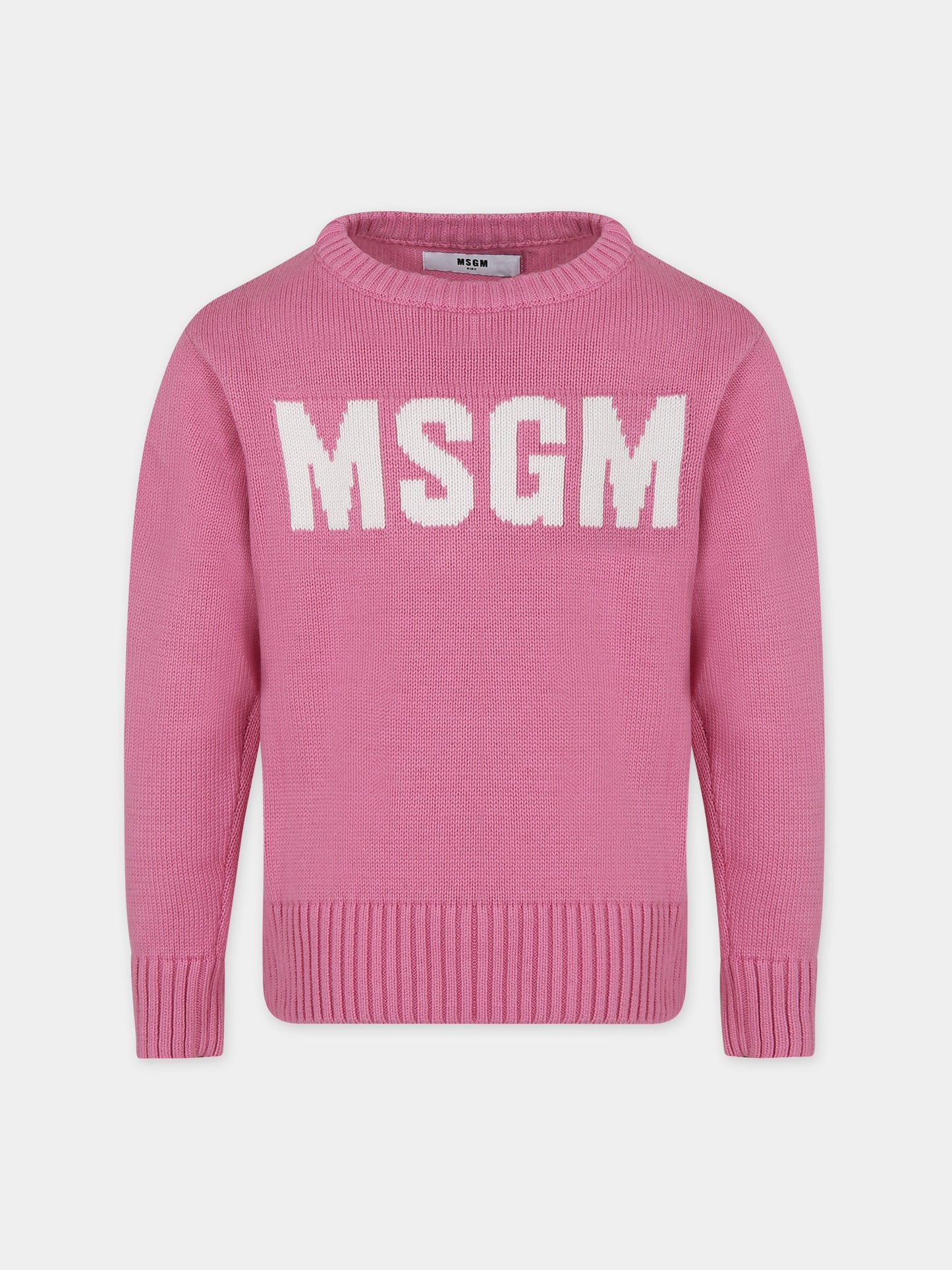 Maglione rosa per bambina con logo,Msgm Kids,F3MSJUJP153 042