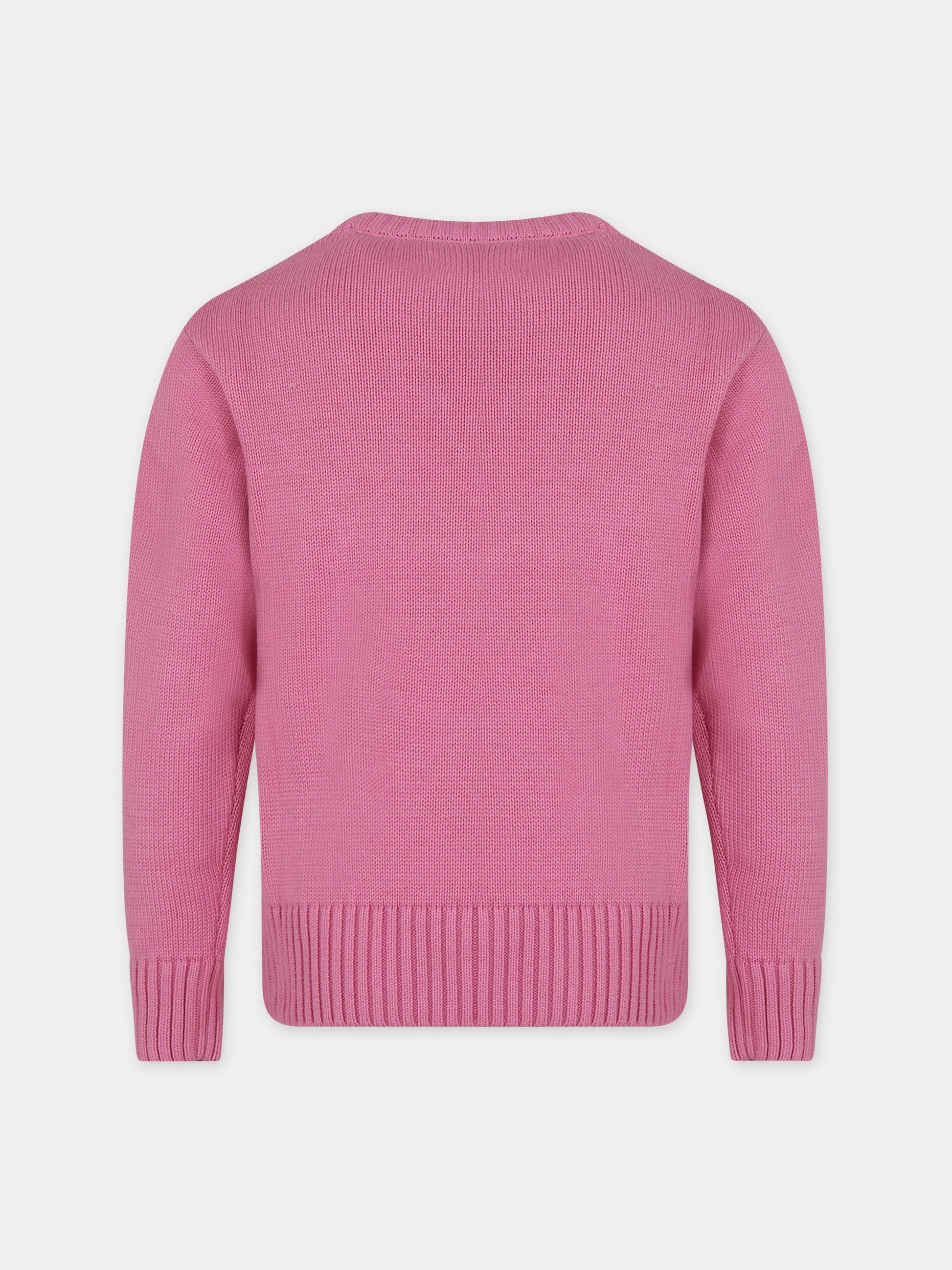 Maglione rosa per bambina con logo,Msgm Kids,F3MSJUJP153 042
