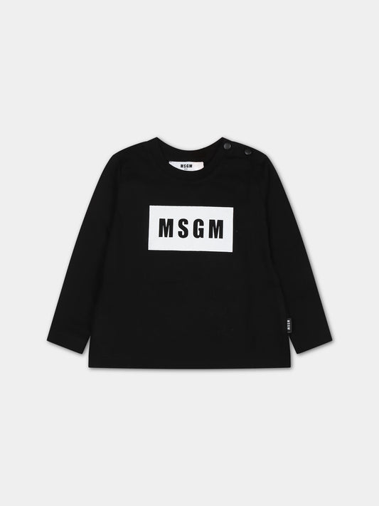 T-shirt nera per neonati con logo,Msgm Kids,F3MSUNTH038 110