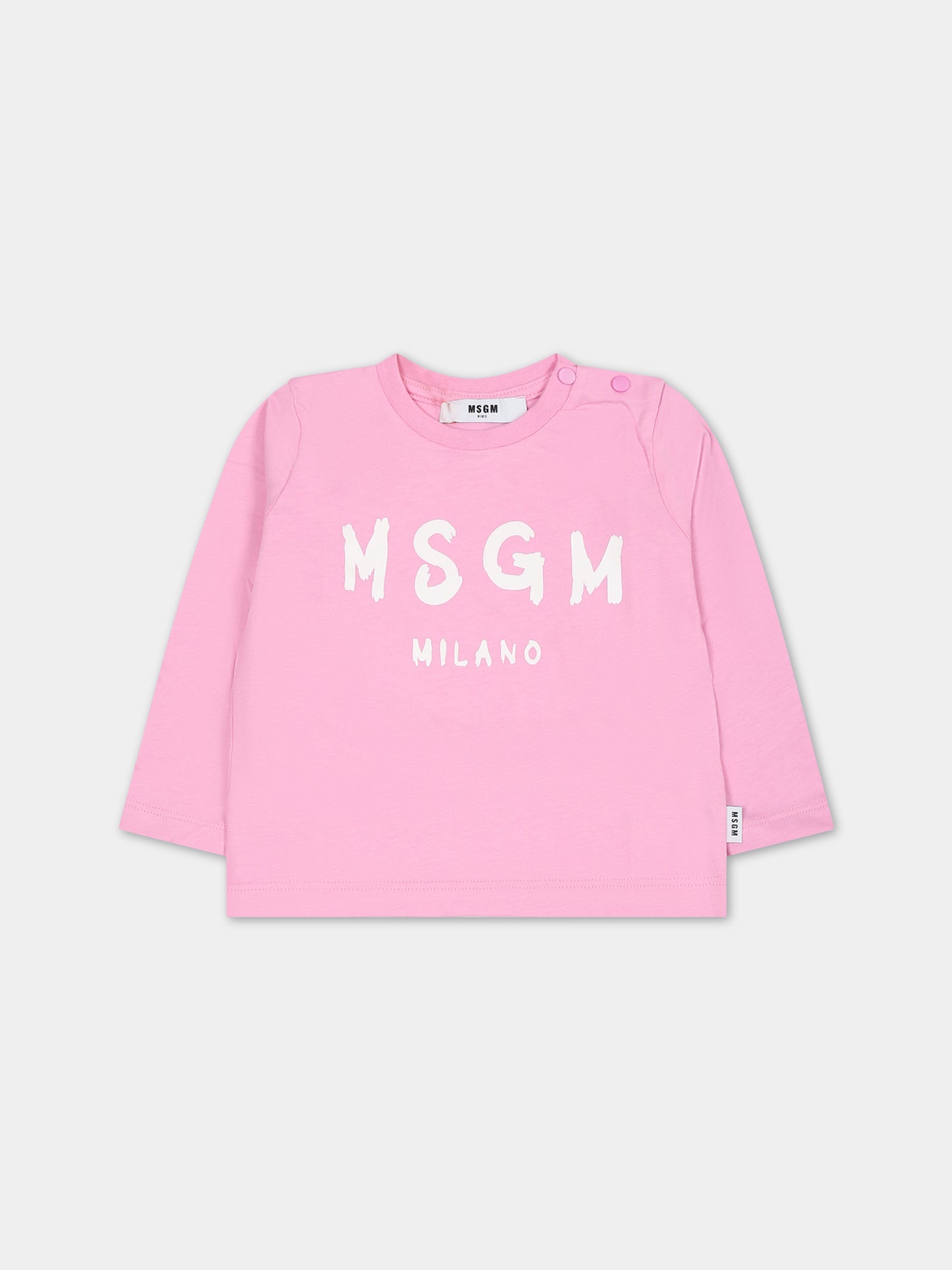 T-shirt rosa per neonata con logo,Msgm Kids,F3MSUNTH044 042