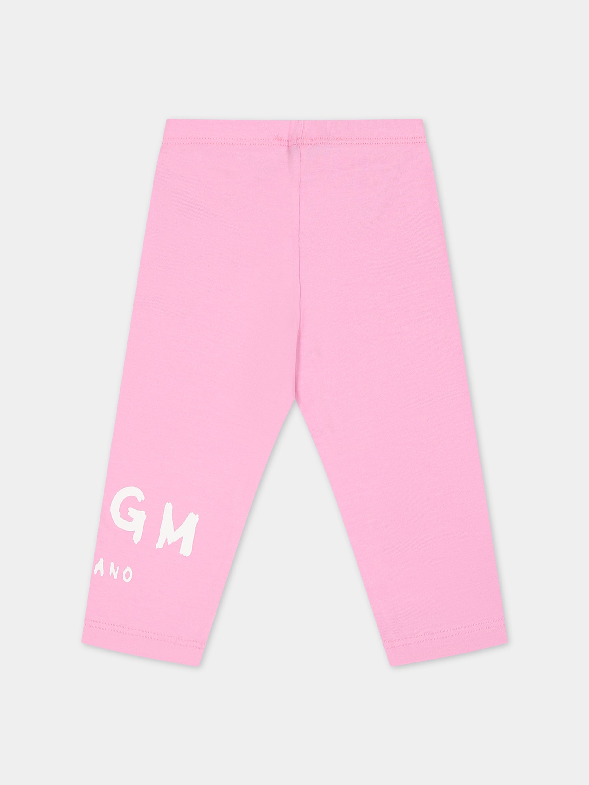 Leggings rosa per neonata con logo,Msgm Kids,F3MSNGLG039 042