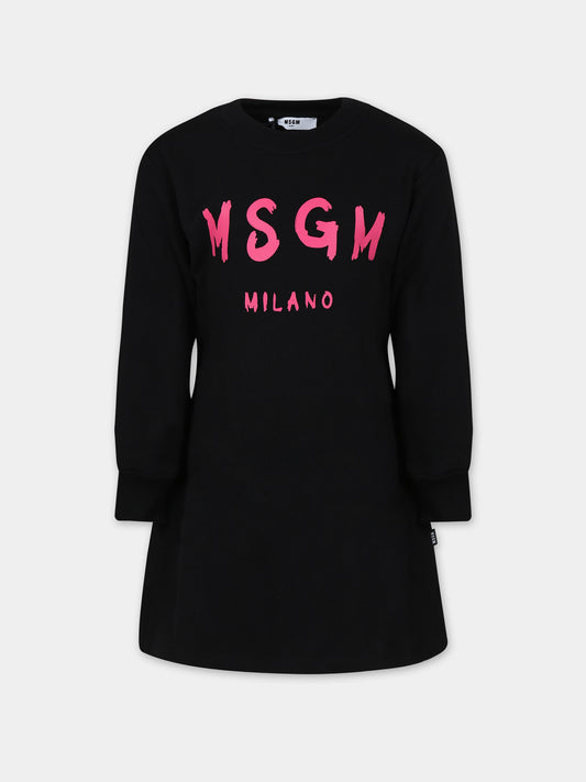 Vestito nero per bambina con logo,Msgm Kids,F3MSJGDR031 110/02