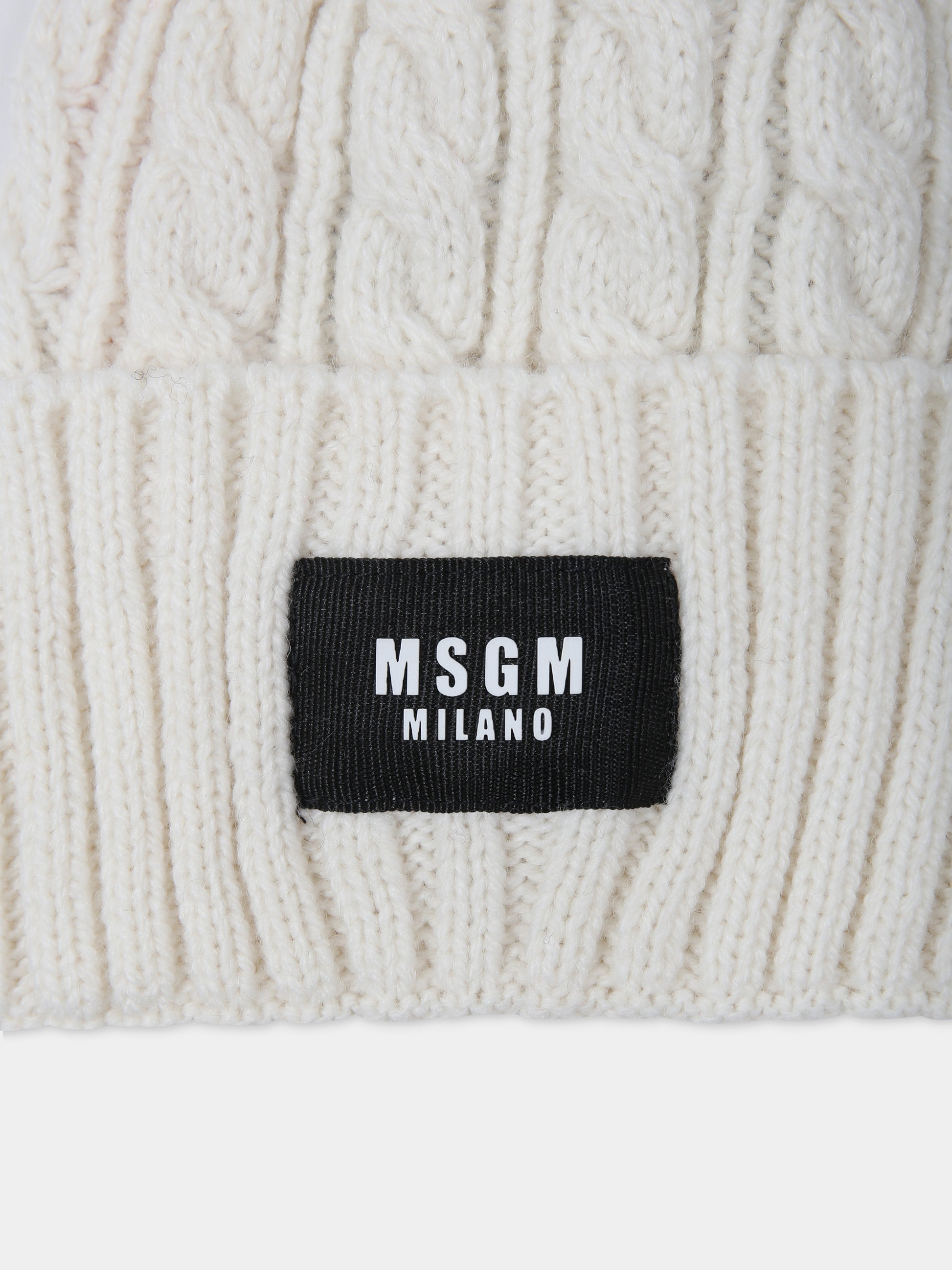 Berretto avorio per bambini con logo,Msgm Kids,F3MSJUHT057 013