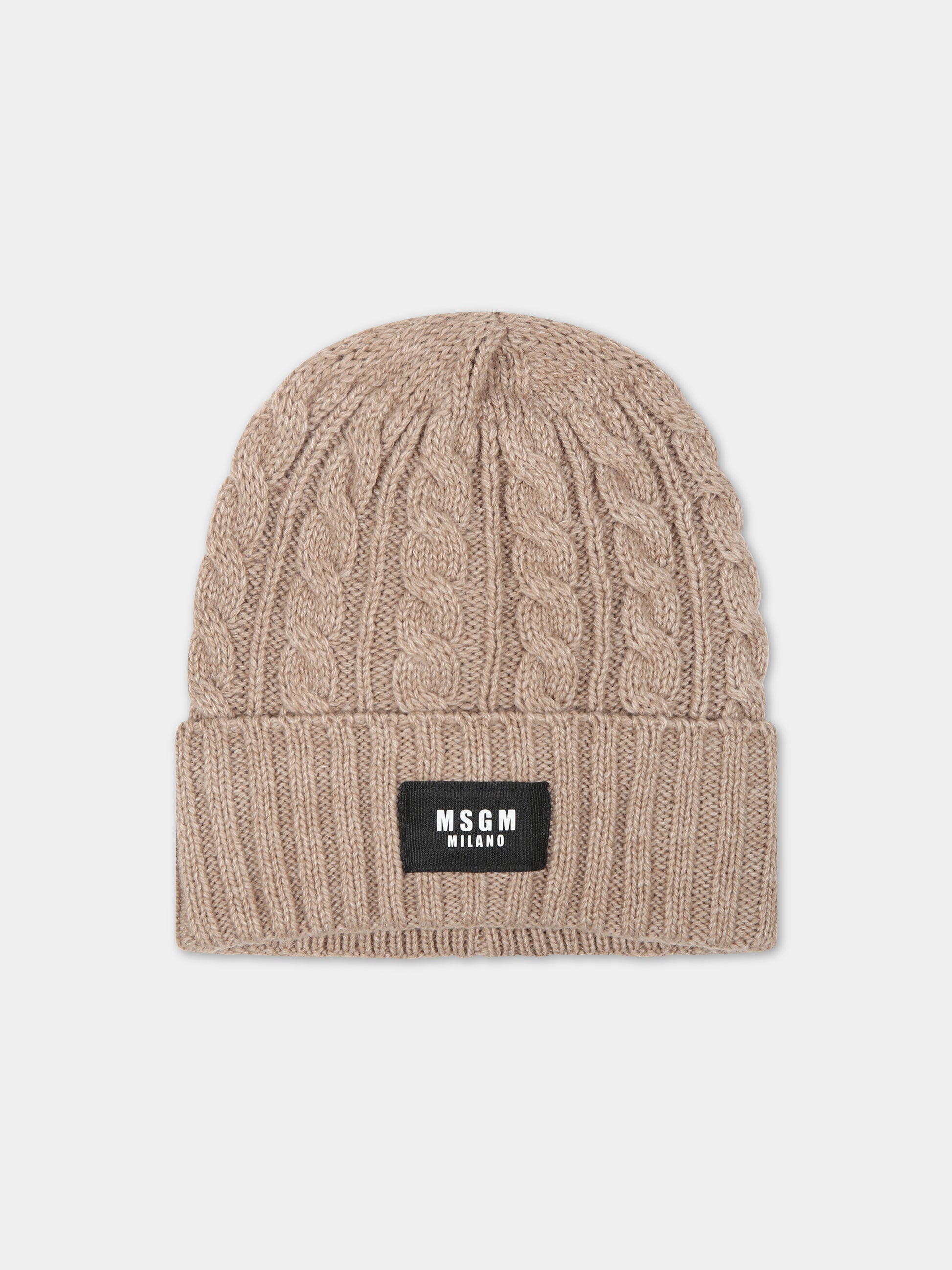 Berretto beige per bambini con logo,Msgm Kids,F3MSJUHT057 015