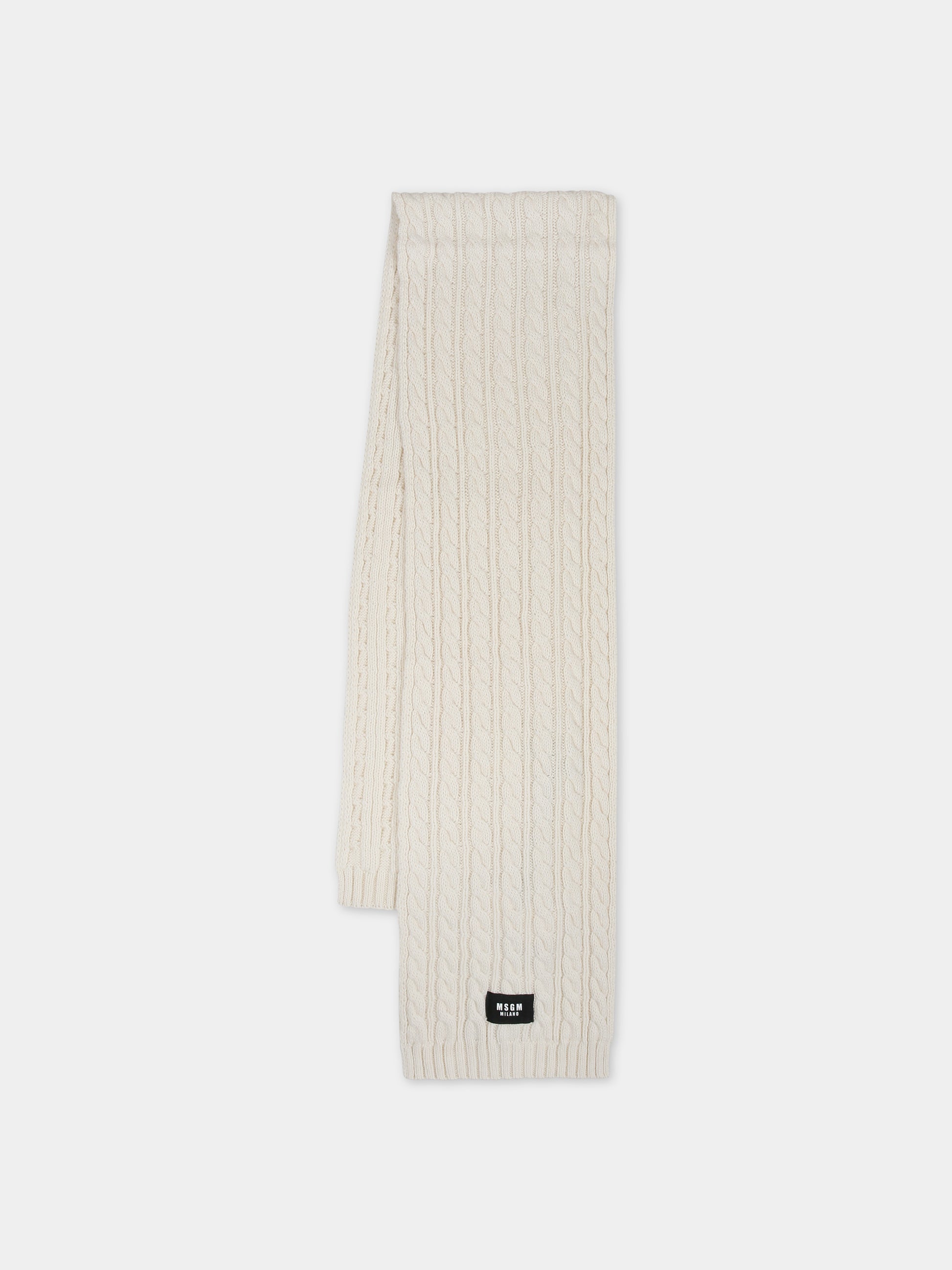Sciarpa avorio per bambini con logo,Msgm Kids,F3MSJUSC056 013