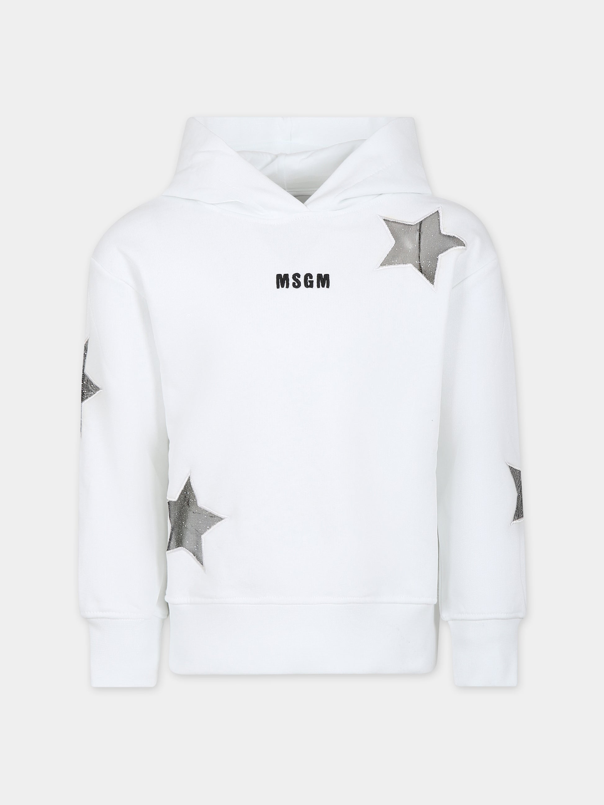 Felpa bianca per bambina con logo e stelle,Msgm Kids,F3MSJGHS008 001