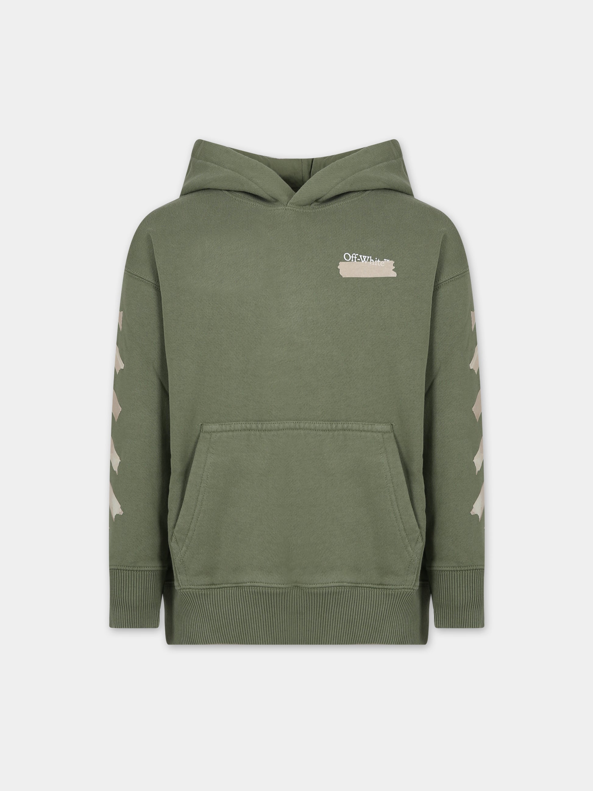 Felpa verde per bambino con logo,Off White,OBBB001F23FLE0045610