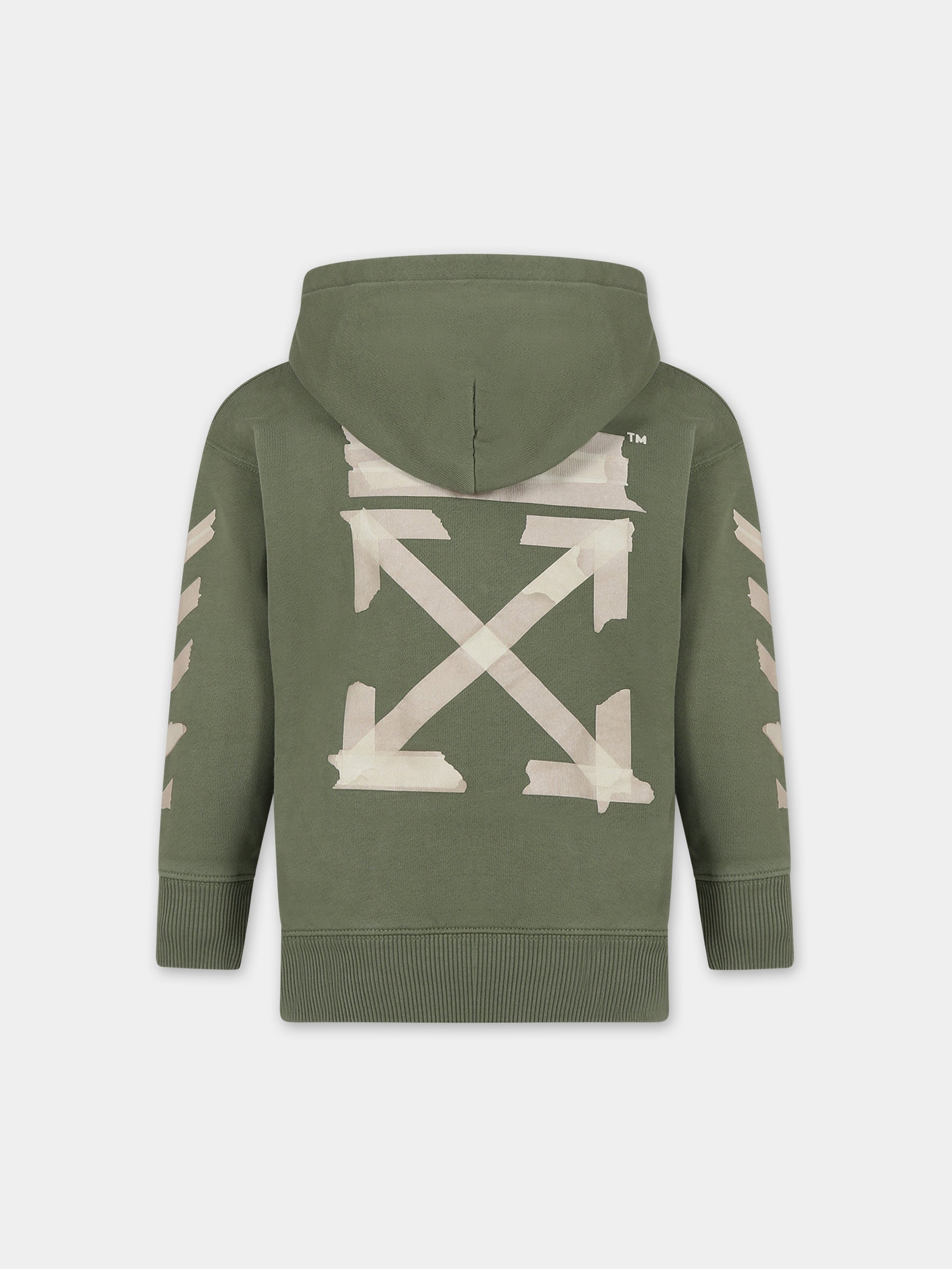Felpa verde per bambino con logo,Off White,OBBB001F23FLE0045610