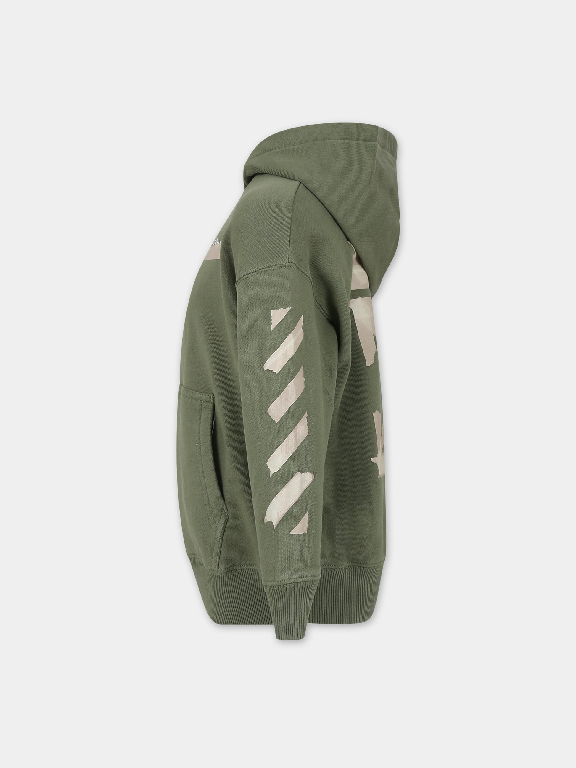 Felpa verde per bambino con logo,Off White,OBBB001F23FLE0045610