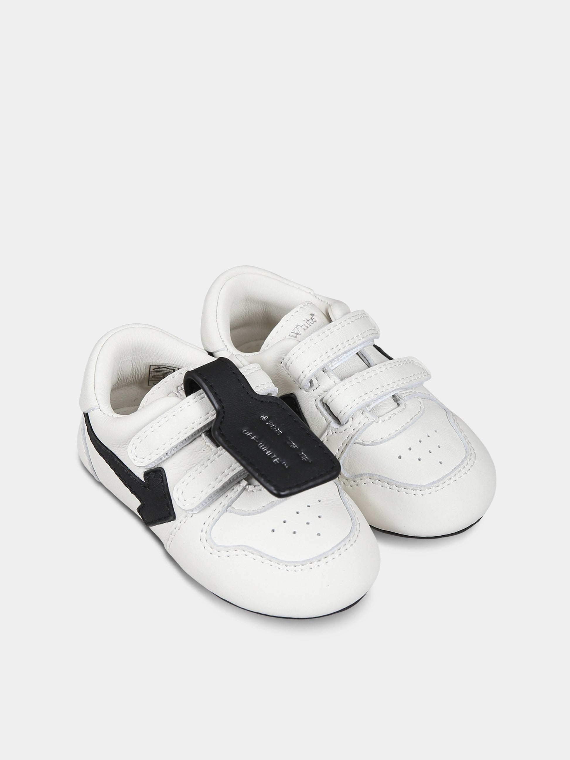 Sneakers basse bianche da culla per neonati con iconica freccia,Off White,OBXI001F23LEA0010110