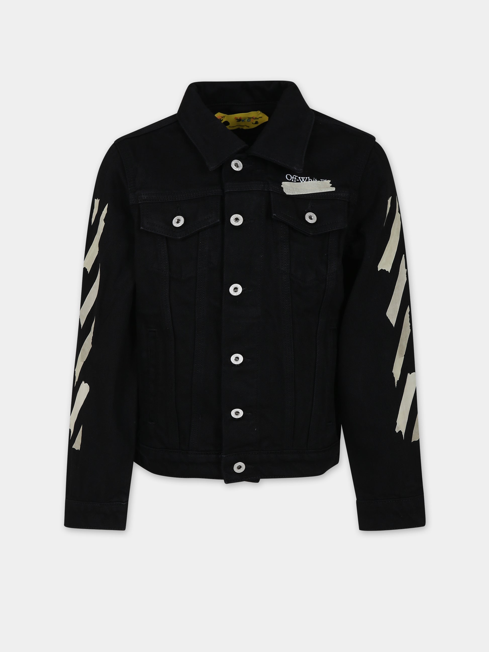 Giubboto denim di jeans nero per bambini con logo,Off White,OBYE001F23DEN0020701