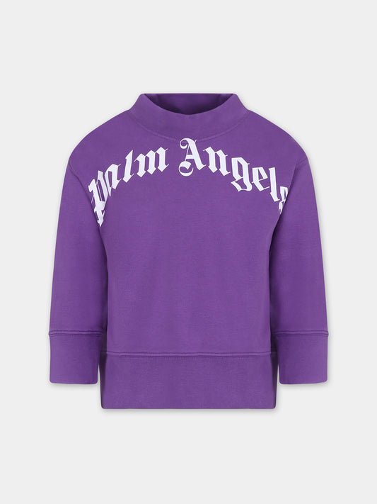 Felpa viola per bambini con logo,Palm Angels,PBBA001C99FLE0043701
