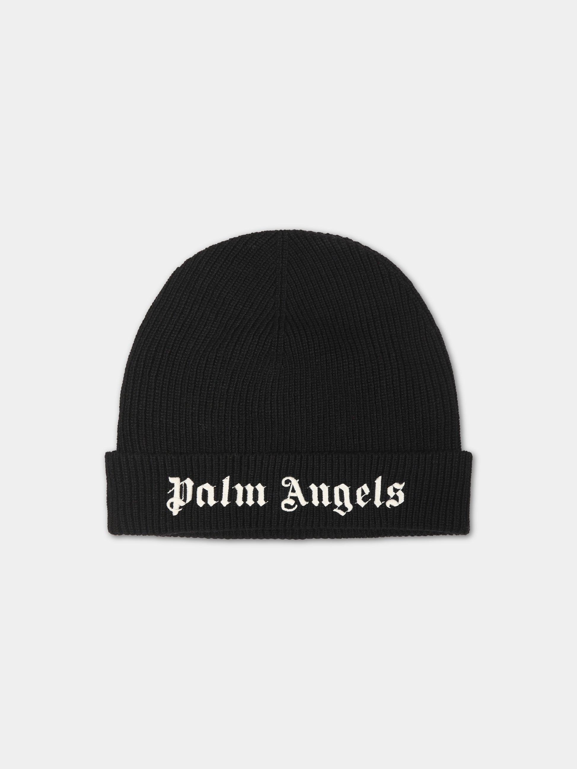 Berretto nero per bambini con logo,Palm Angels,PBLC005C99KNI0011001