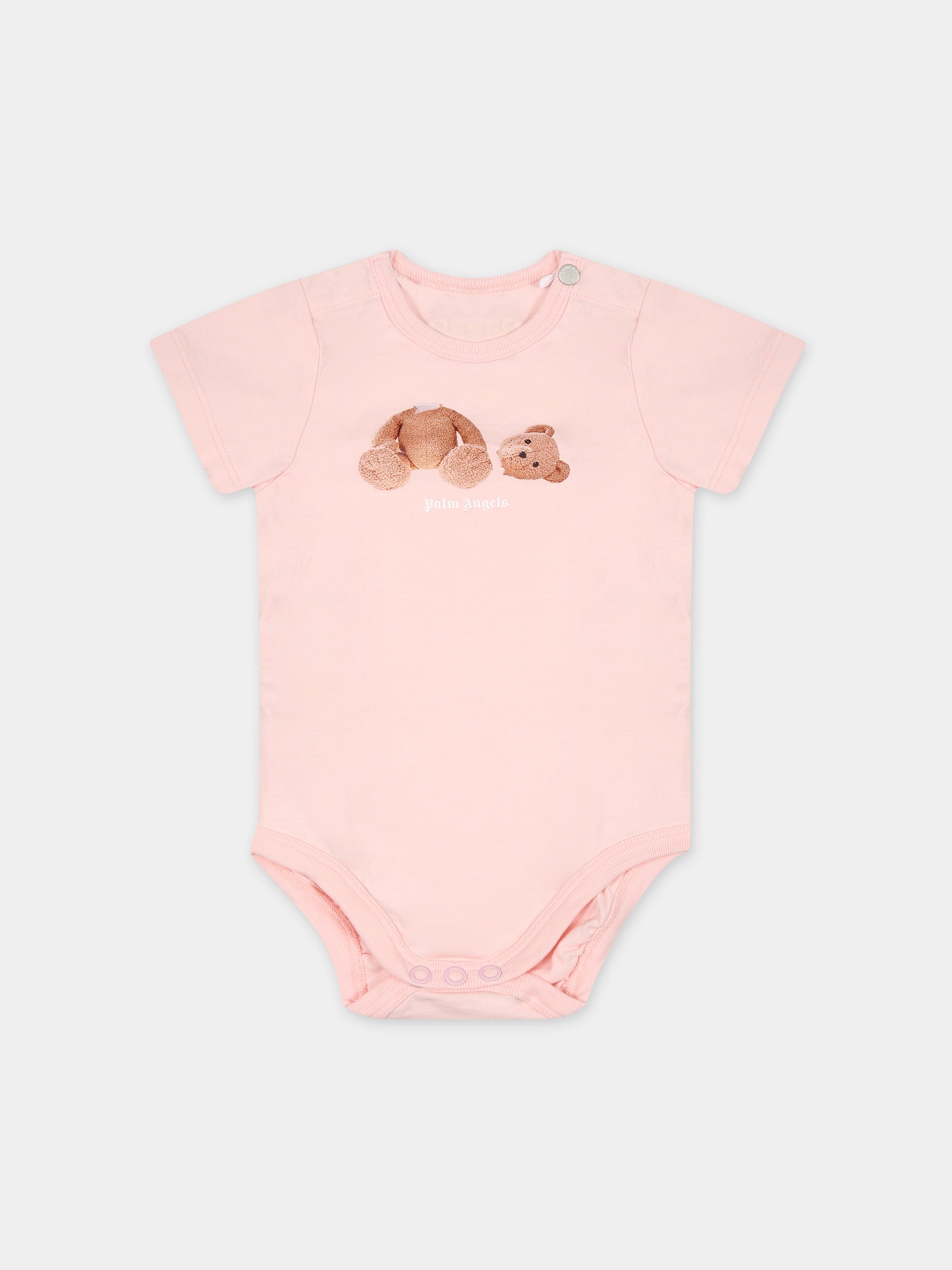Set rosa per neonata con orso,Palm Angels,PG2X008F23JER0013360