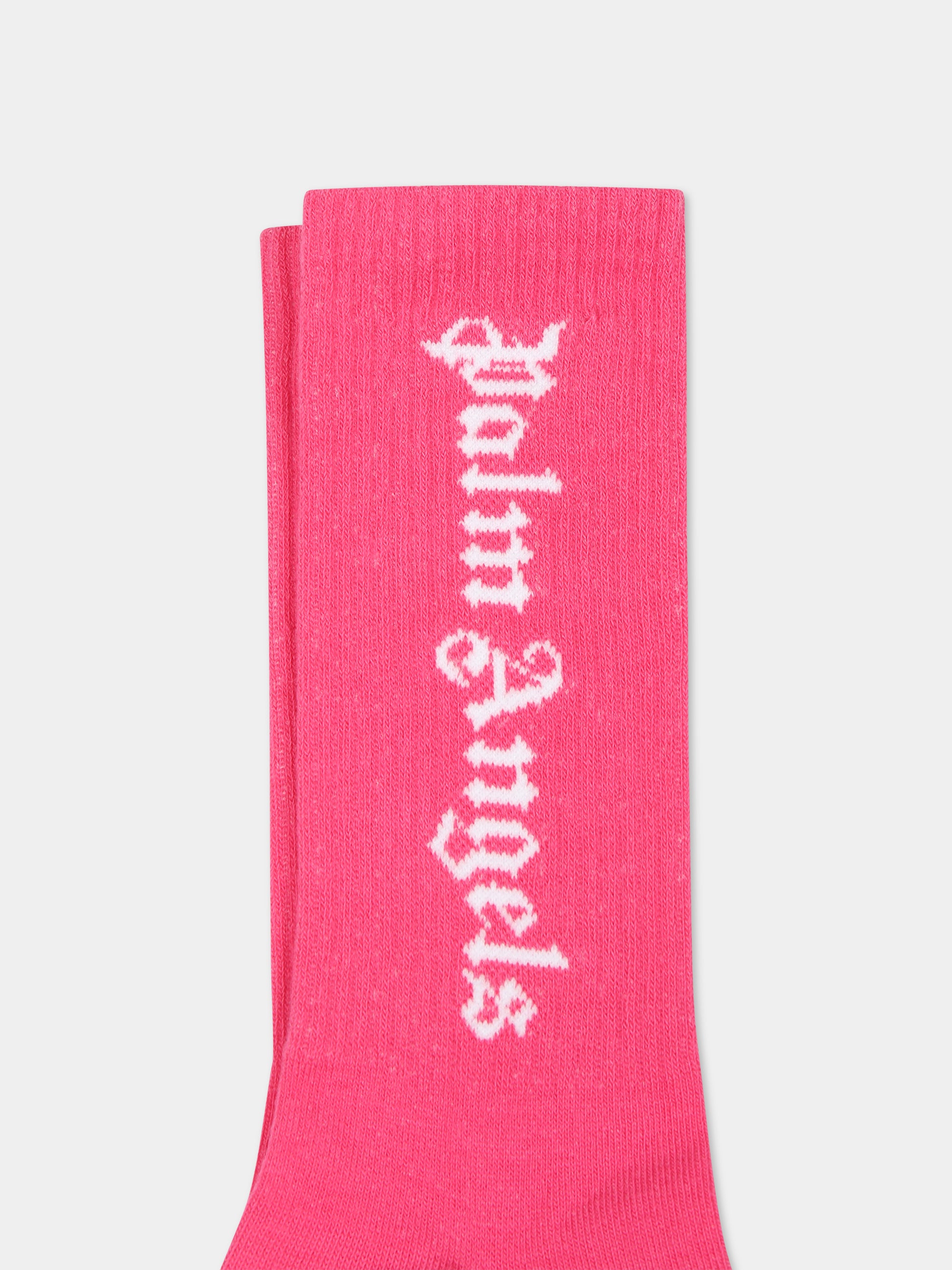 Calze fucsia per bambina con logo,Palm Angels,PGRA005C99KNI0053201