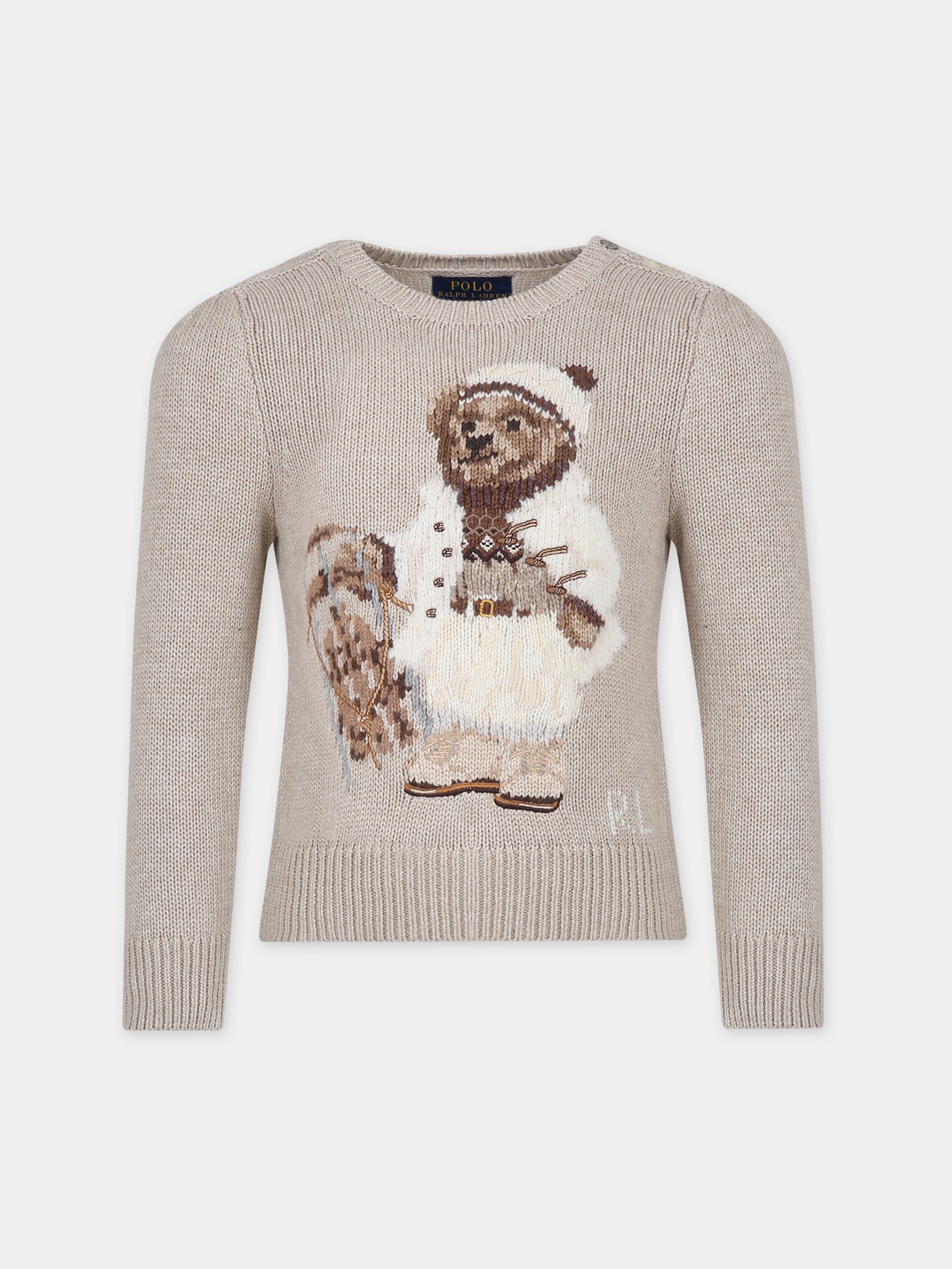 Maglione beige per bambina con orso,Ralph Lauren Kids,919958001
