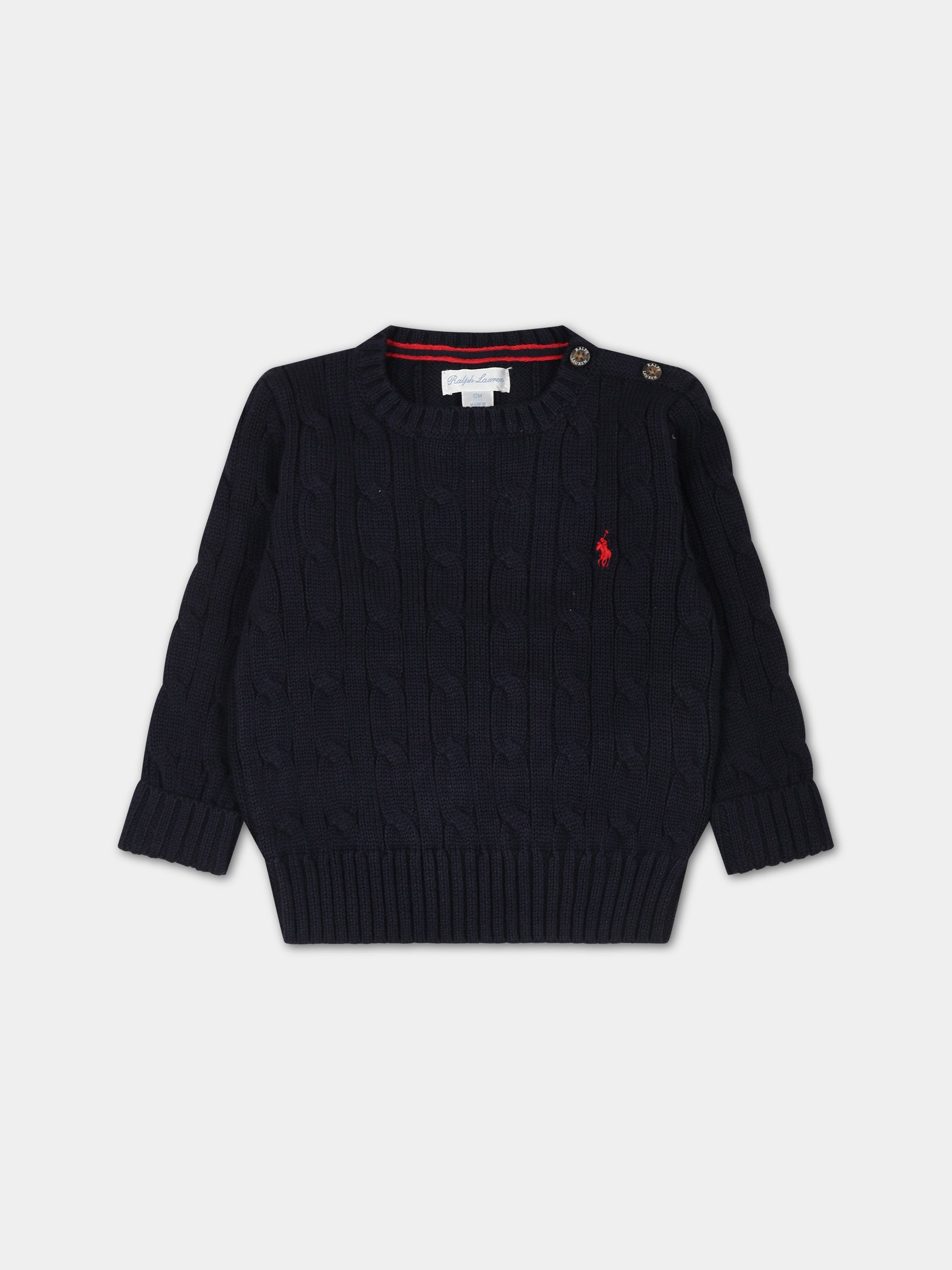 Maglione blu per neonato con cavallino,Ralph Lauren Kids,702674041
