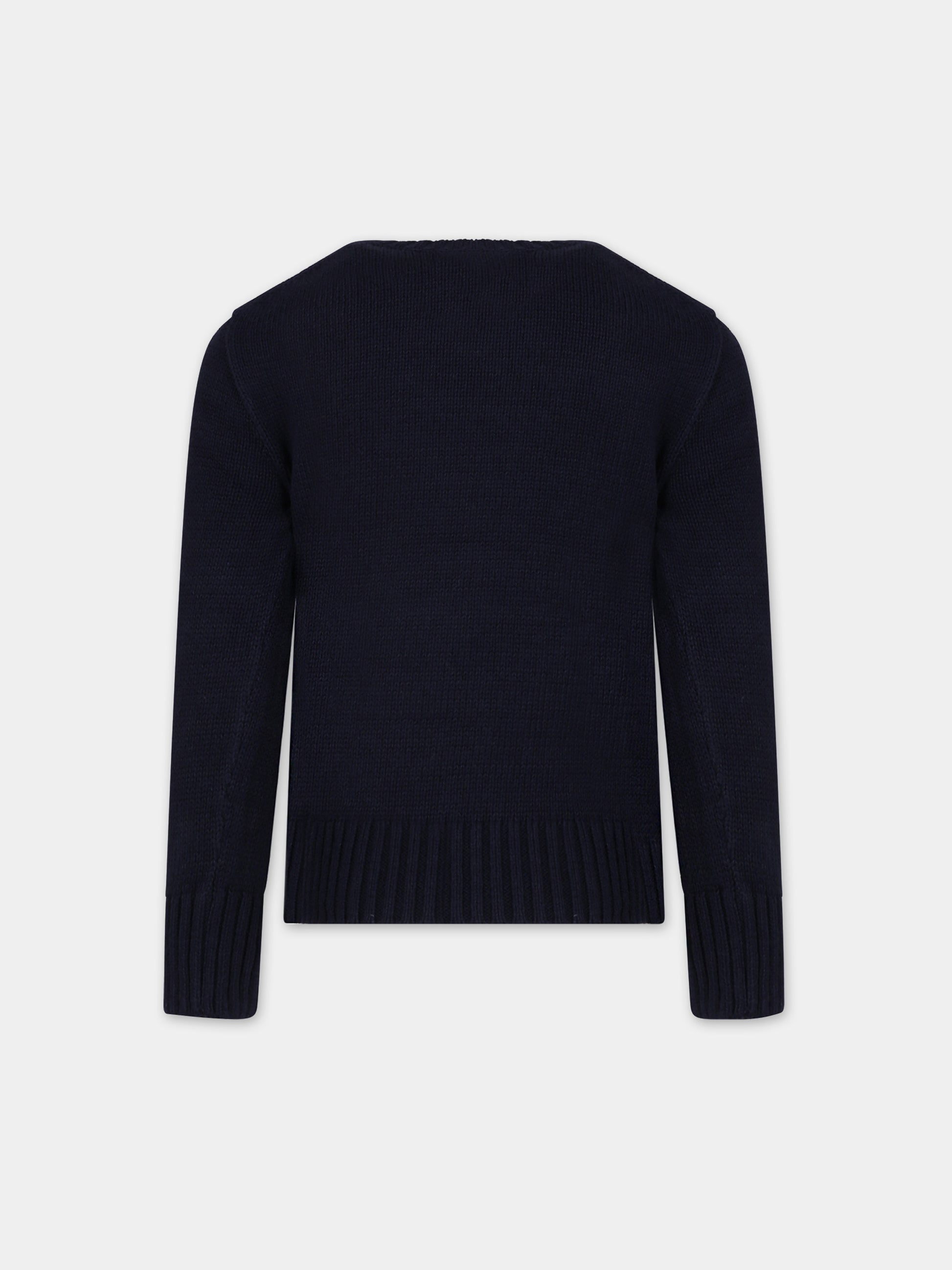 Maglione blu per bambino con orso e logo,Ralph Lauren Kids,918362001