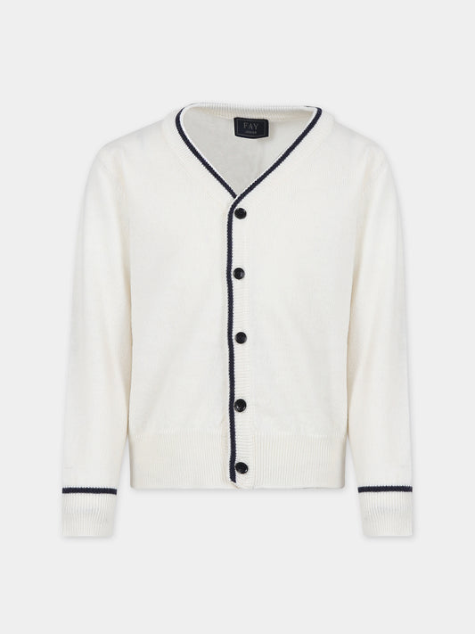 Cardigan avorio per bambino con logo,Fay Kids,FT9P70 W0023 101BL