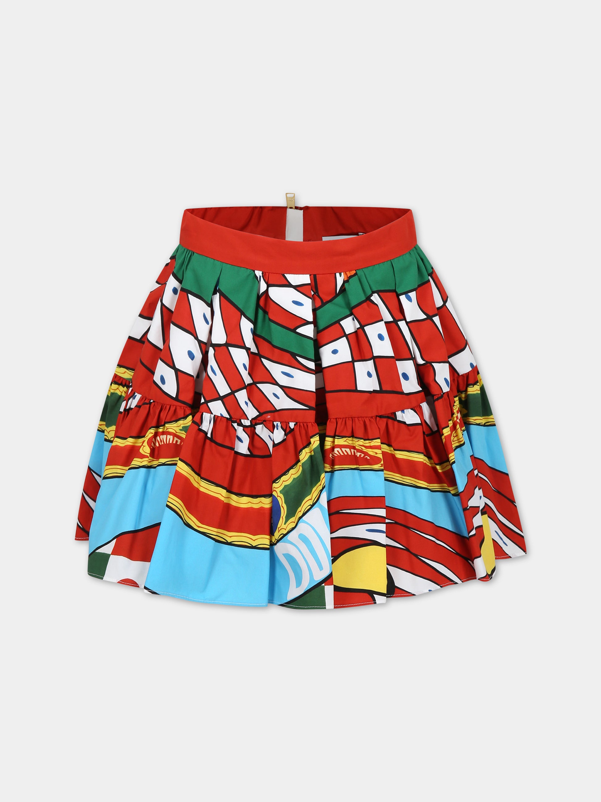 Gonna rossa per bambina con logo e stampa carretto,Dolce & Gabbana Kids,L54I49 G7J8X HH4KS