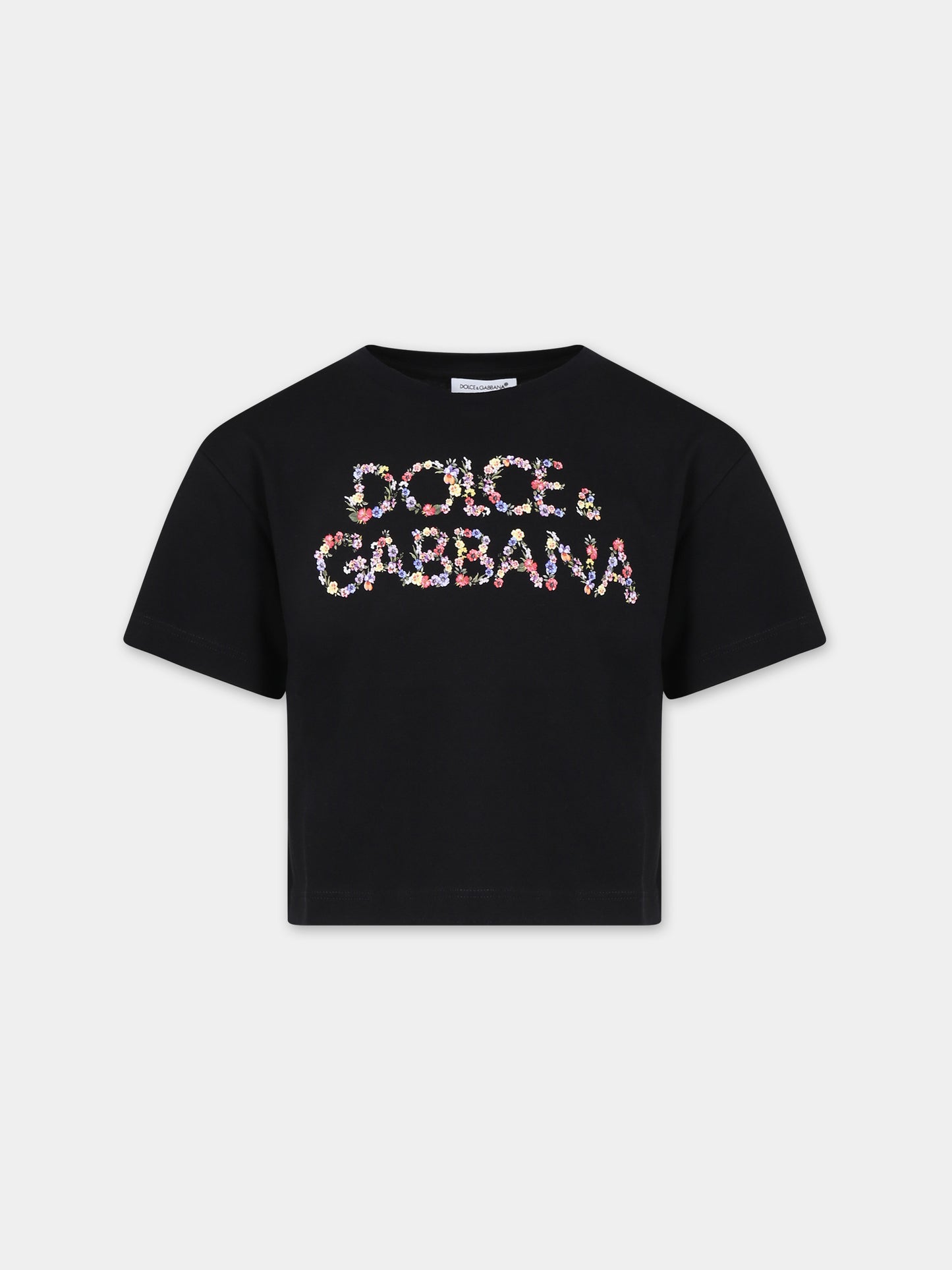 T-shirt nera per bambina con logo,Dolce & Gabbana Kids,L5JTHW G7KC5 N0000