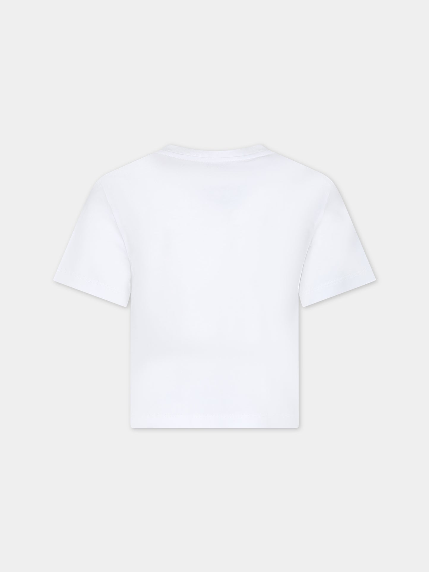 T-shirt bianca per bambina con logo e rose,Dolce & Gabbana Kids,L5JTKT G7J7W W0800