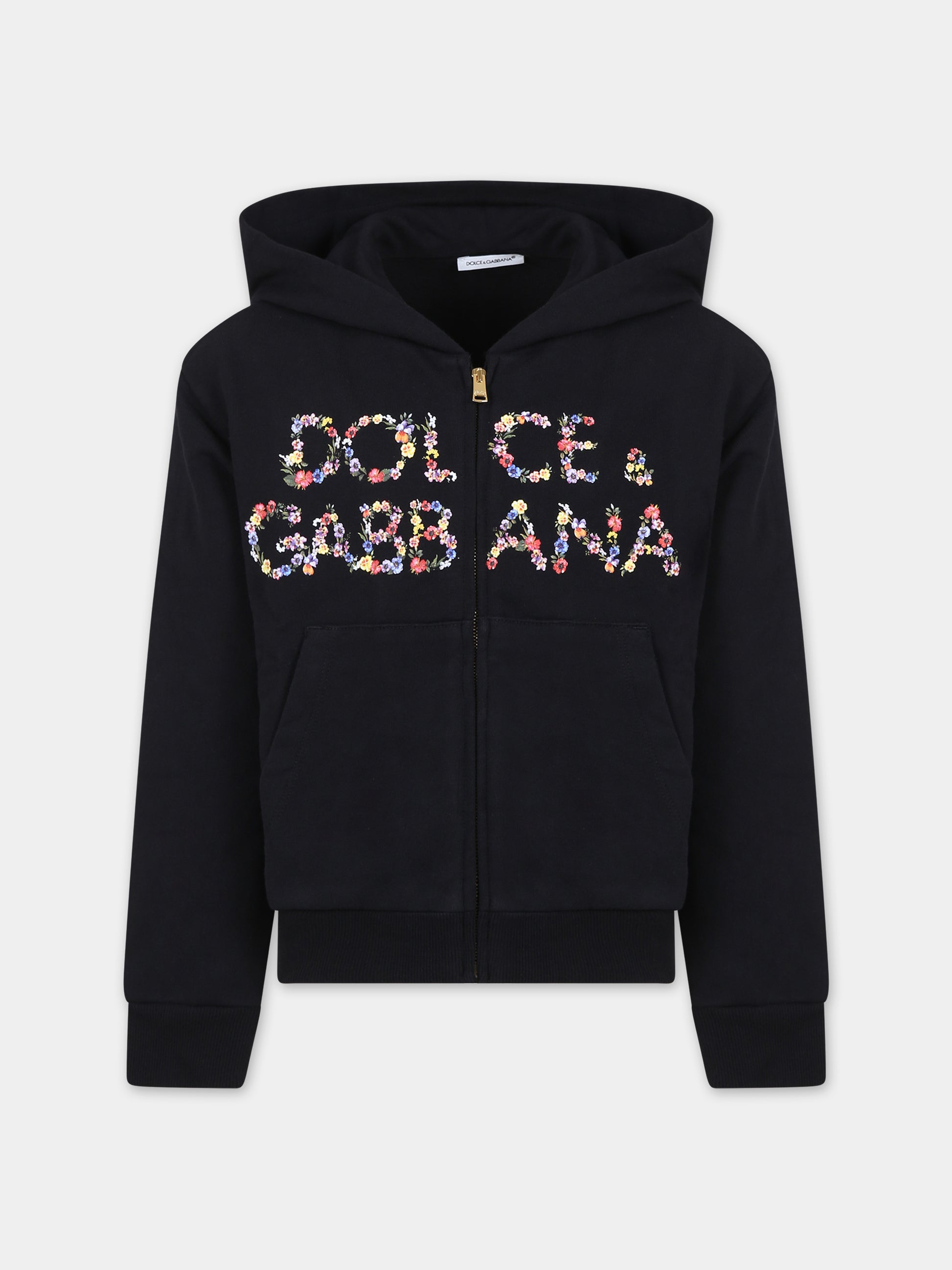 Felpa nera per bambina con logo,Dolce & Gabbana Kids,L5JW9M G7KC1 N0000