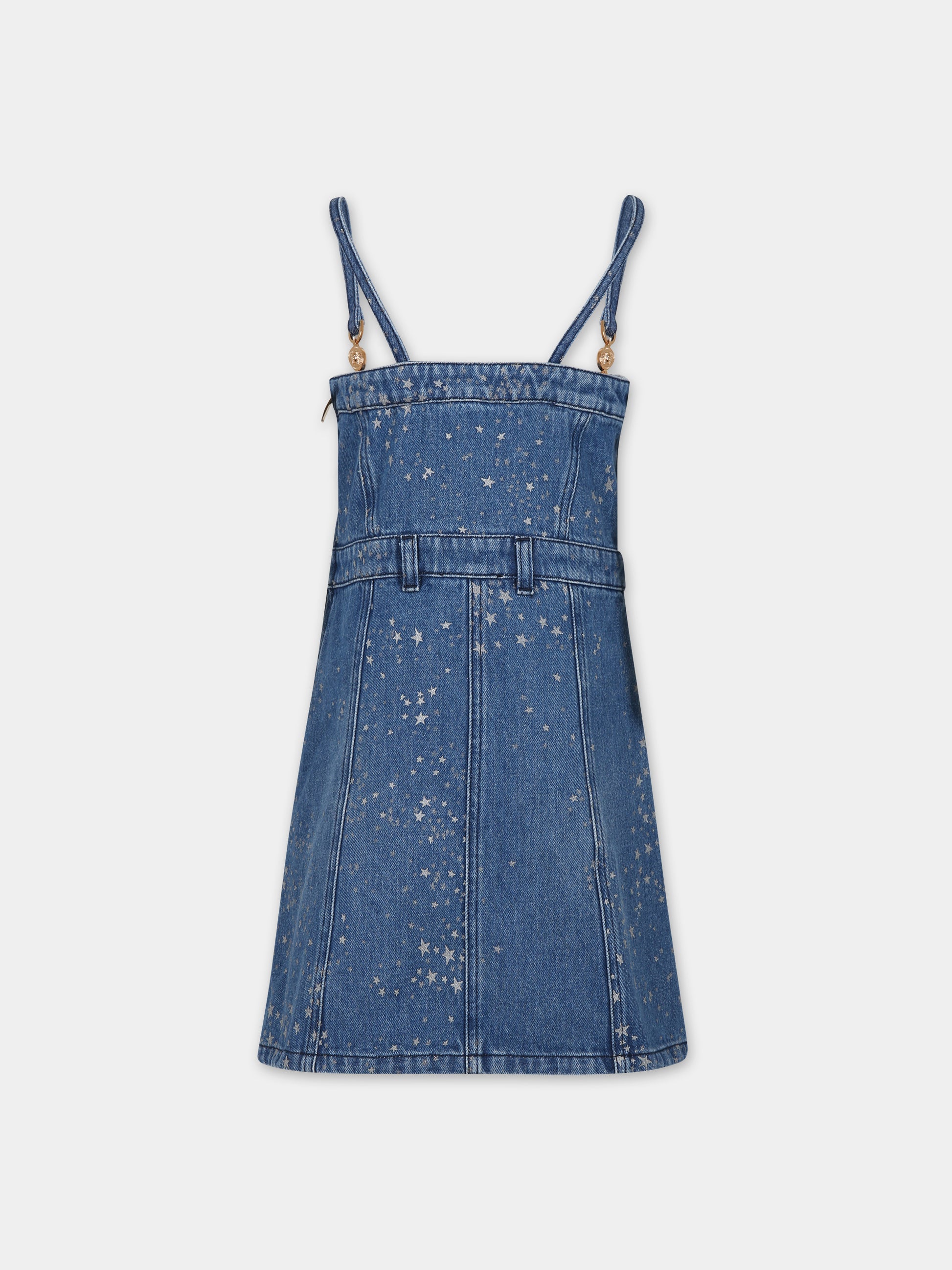 Salopette blu per bambina con stelle,Versace,1010515 1A07592 2D880