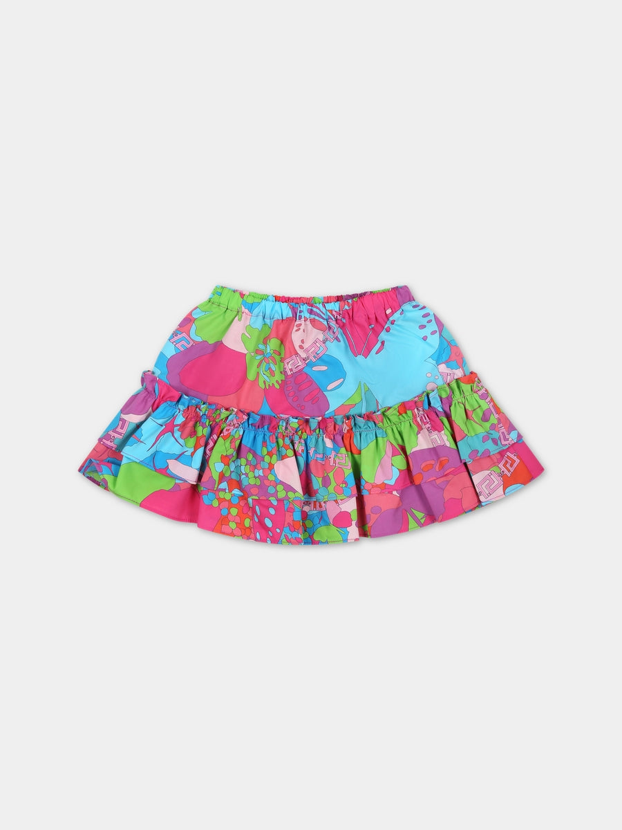 Gonna multicolor per bambina con logo e stampa,Versace,1000360 1A08465 5V020