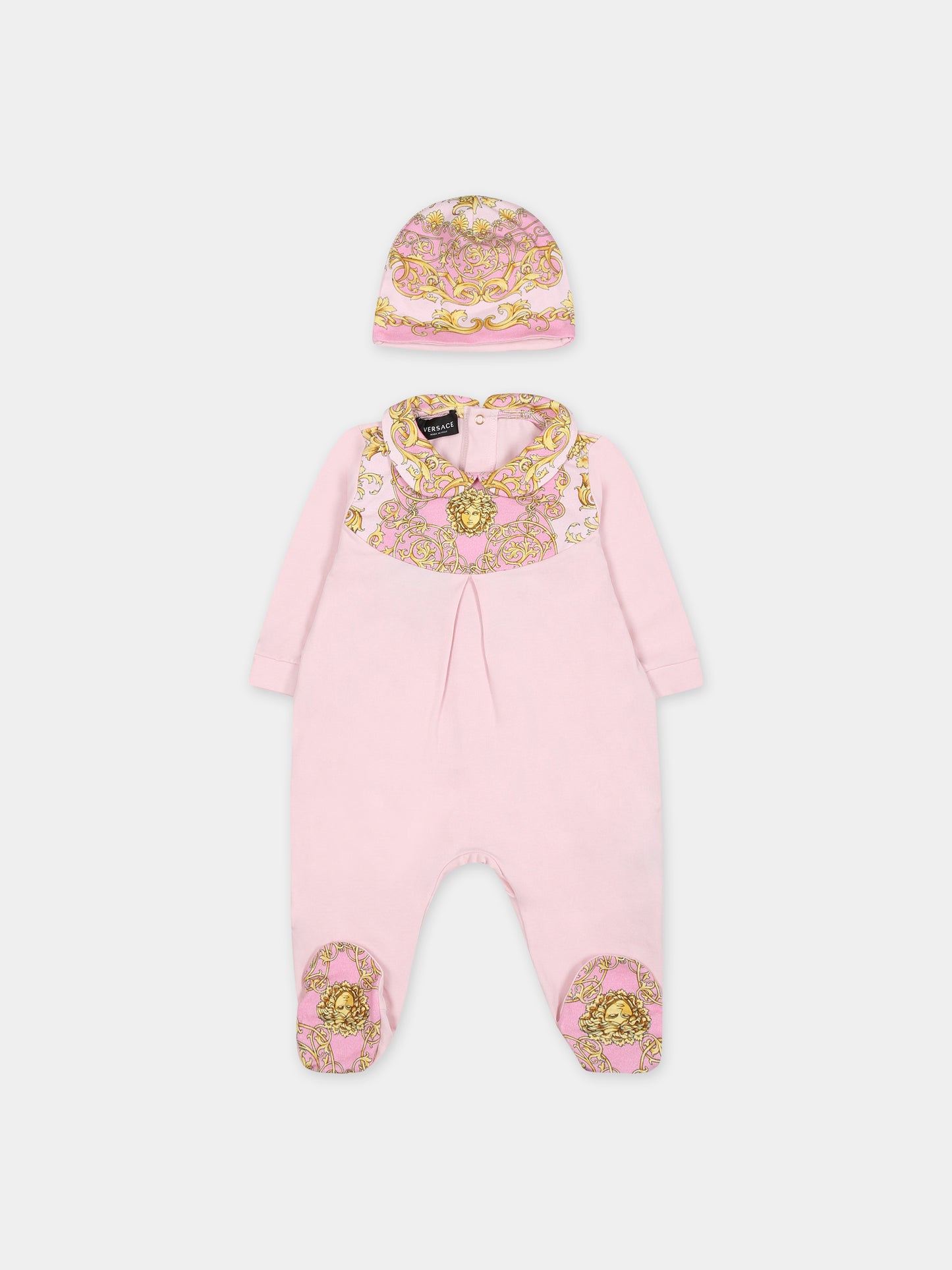 Set rosa per neonata con stampa barocco,Versace,1011060 1A08151 2P090