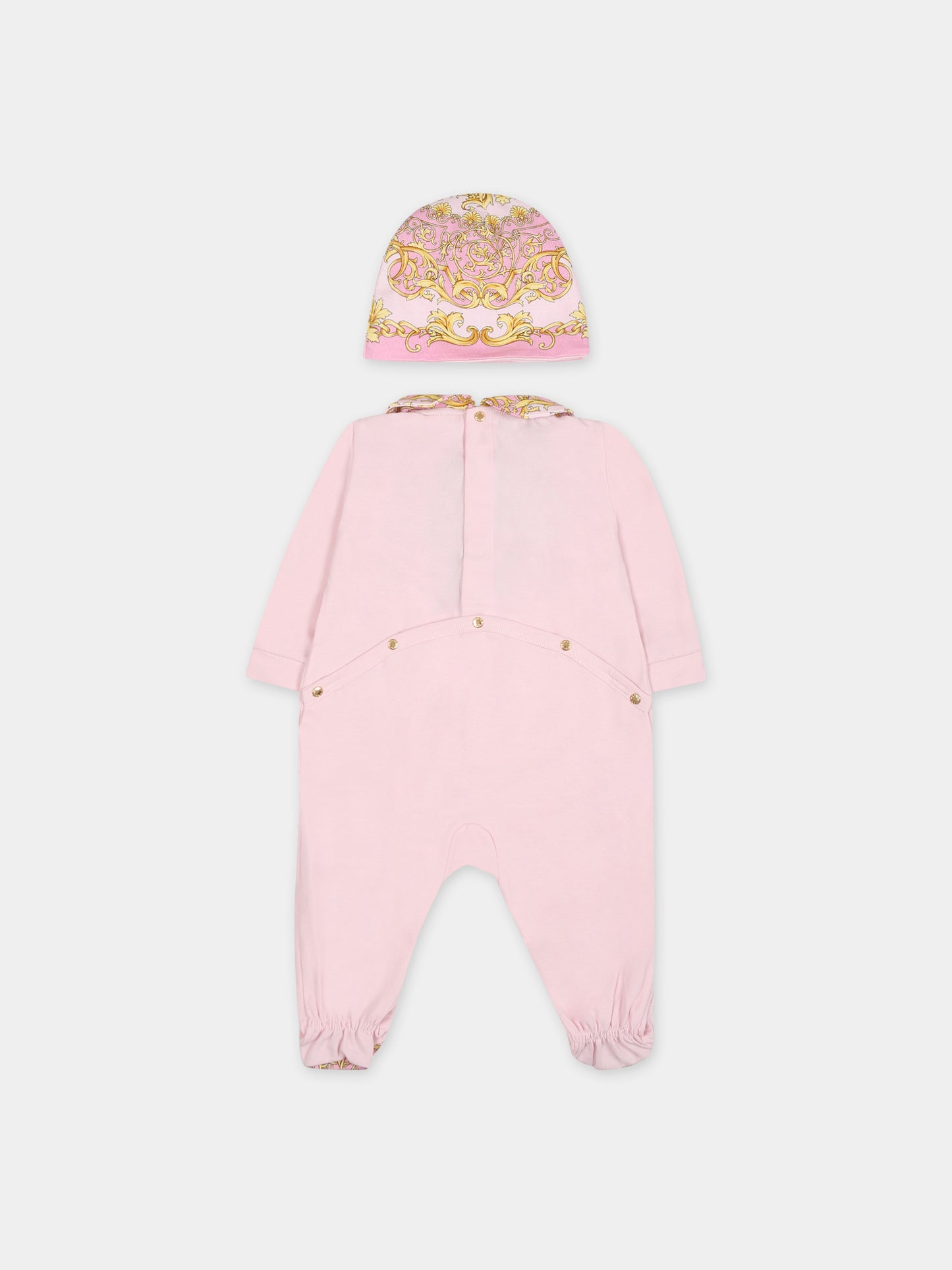 Set rosa per neonata con stampa barocco,Versace,1011060 1A08151 2P090