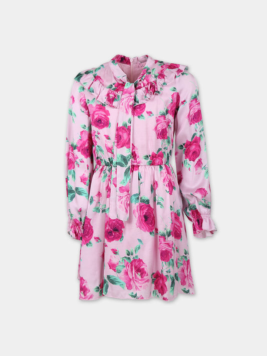 Vestito rosa per bambina con stampa floreale,Blumarine Baby,IF3164 Q9829