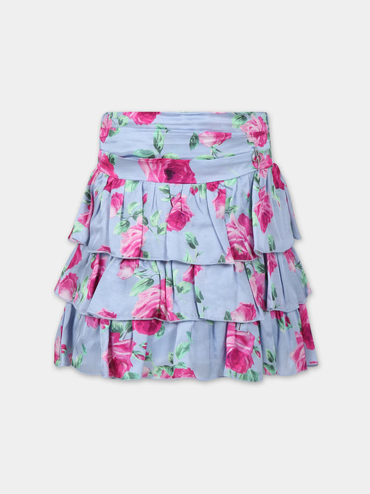 Gonna celeste per bambina con stampa floreale,Blumarine Baby,IF3159 Q9830