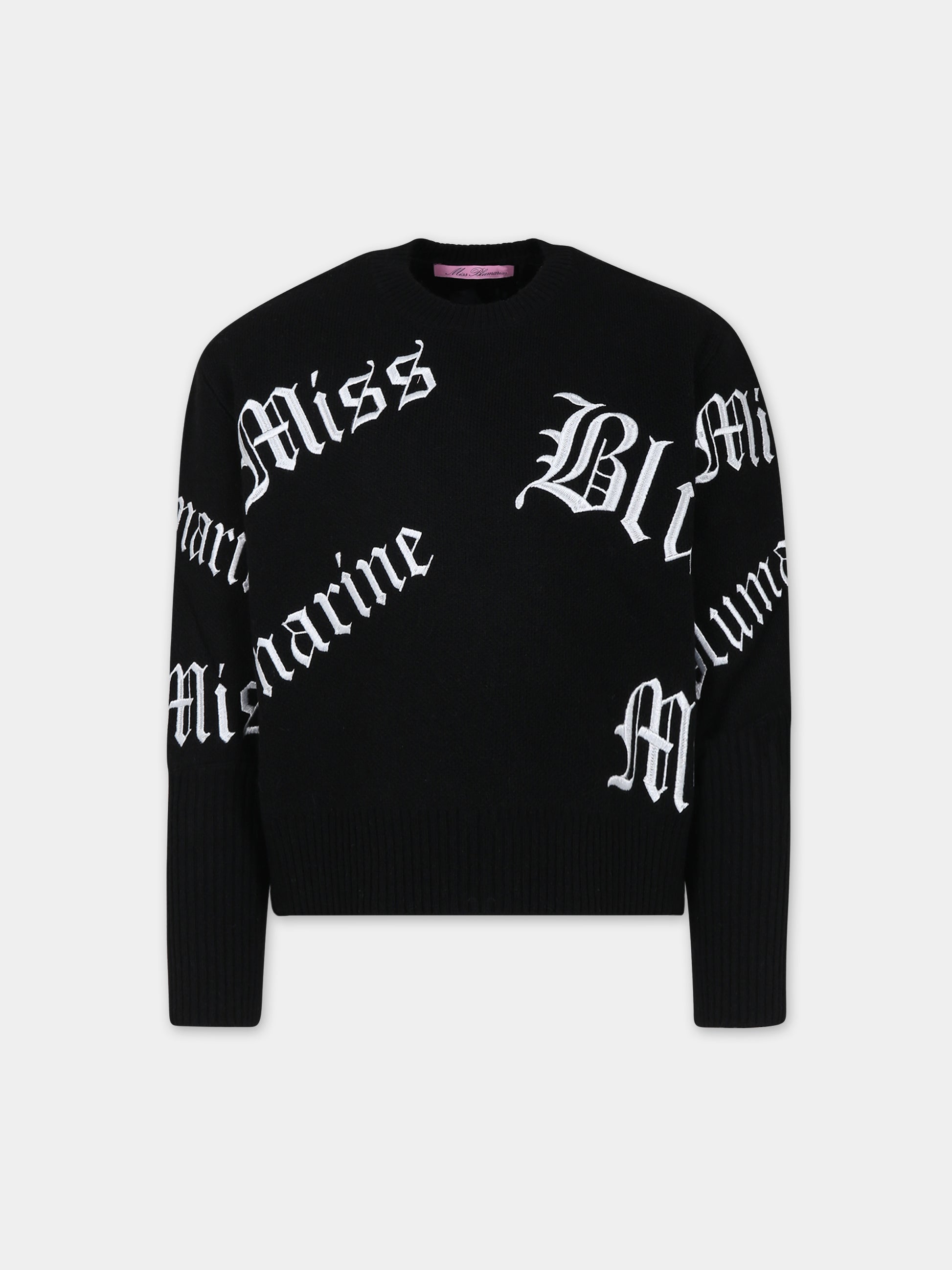 Maglione nero per bambina con scritta,Blumarine Baby,IF3053 09M04