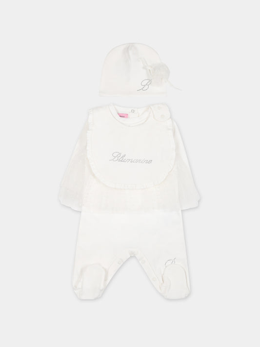 Set bianco per neonata con logo,Blumarine Baby,IF3109 10602