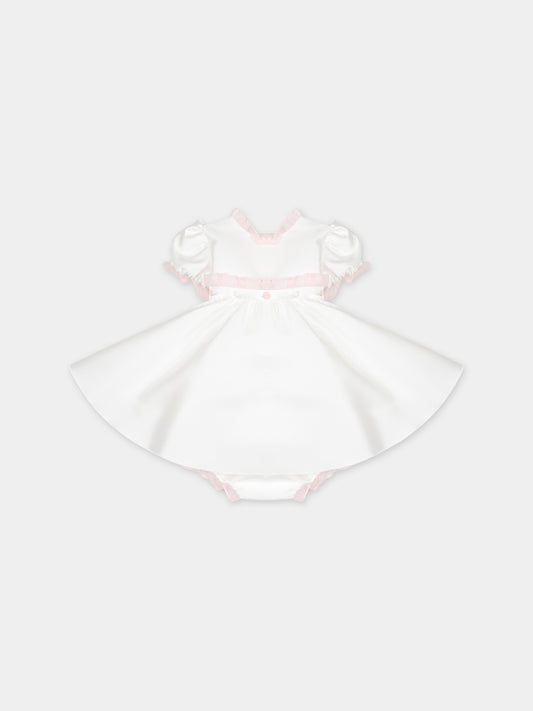 Vestito bianco per neonata con fiori ricamati,La Stupenderia,CBAB56O03