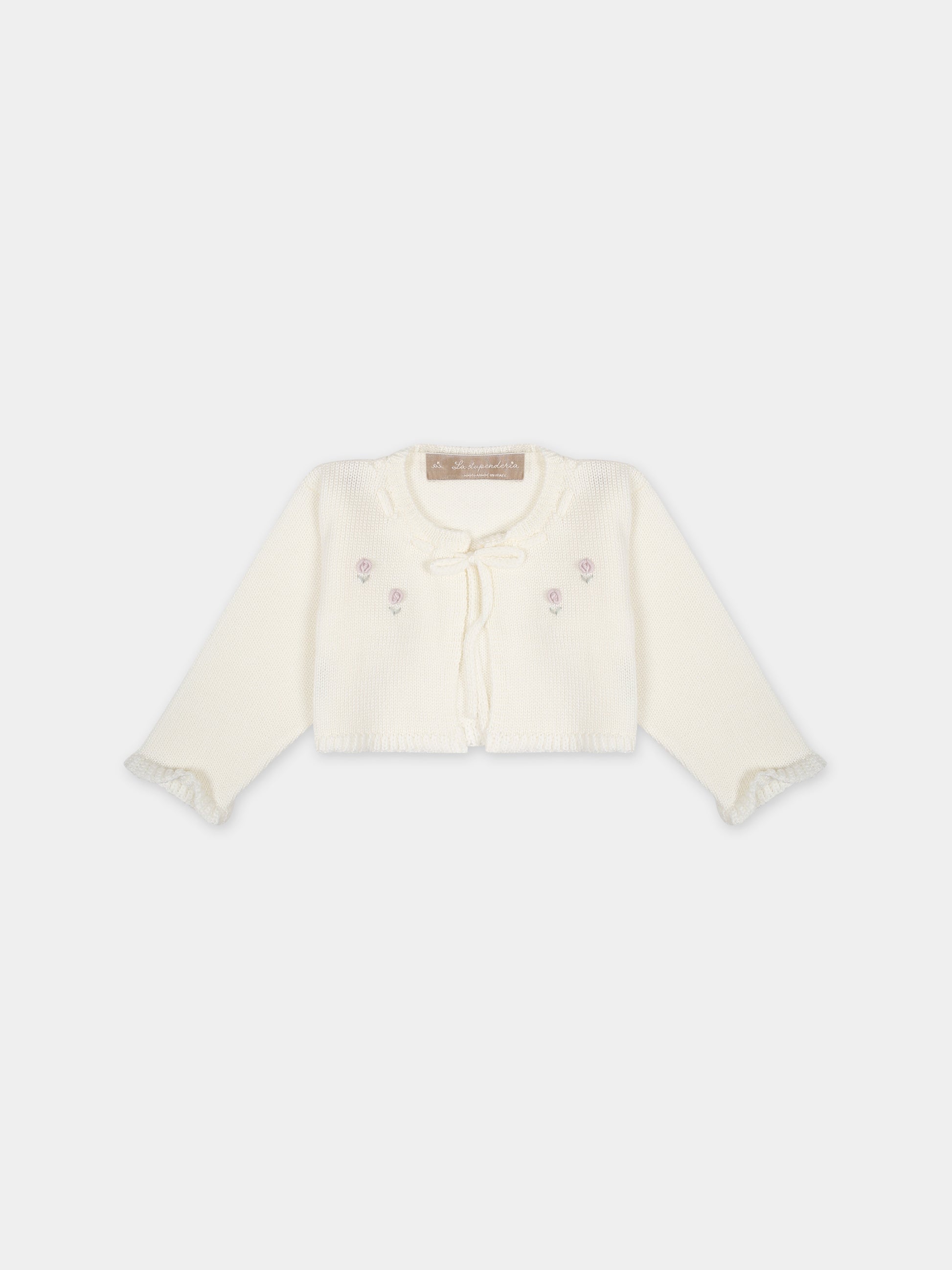 Cardigan bianco per neonata con fiori,La Stupenderia,WBSC52800 BIANCO
