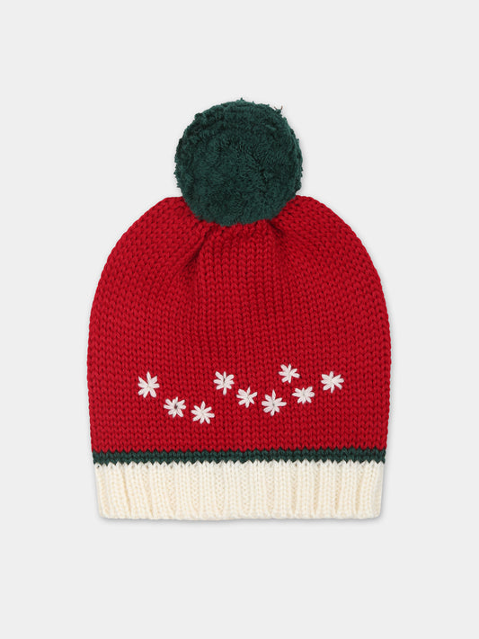 Berretto rosso per neonati con pompon,La Stupenderia,WBCP50826