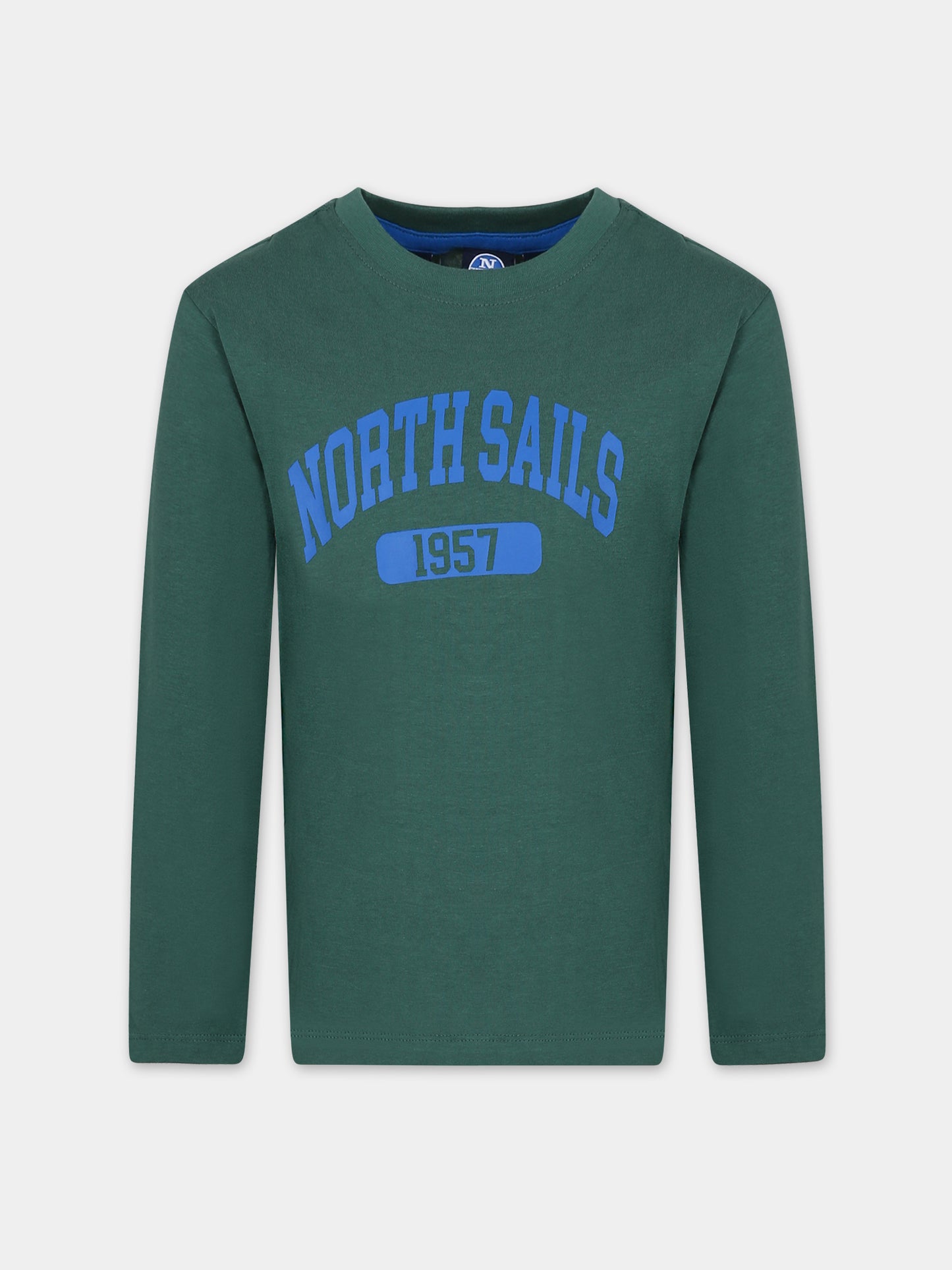 T-shirt verde per bambino con logo,North Sails,795061 000 0403