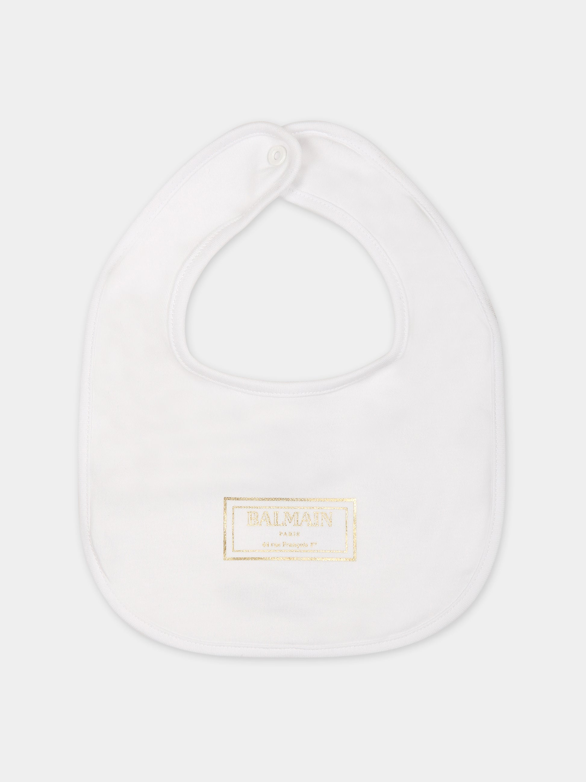 Set bianco per neonati con logo dorato,Balmain Kids,BTB610 Z1763 100OR