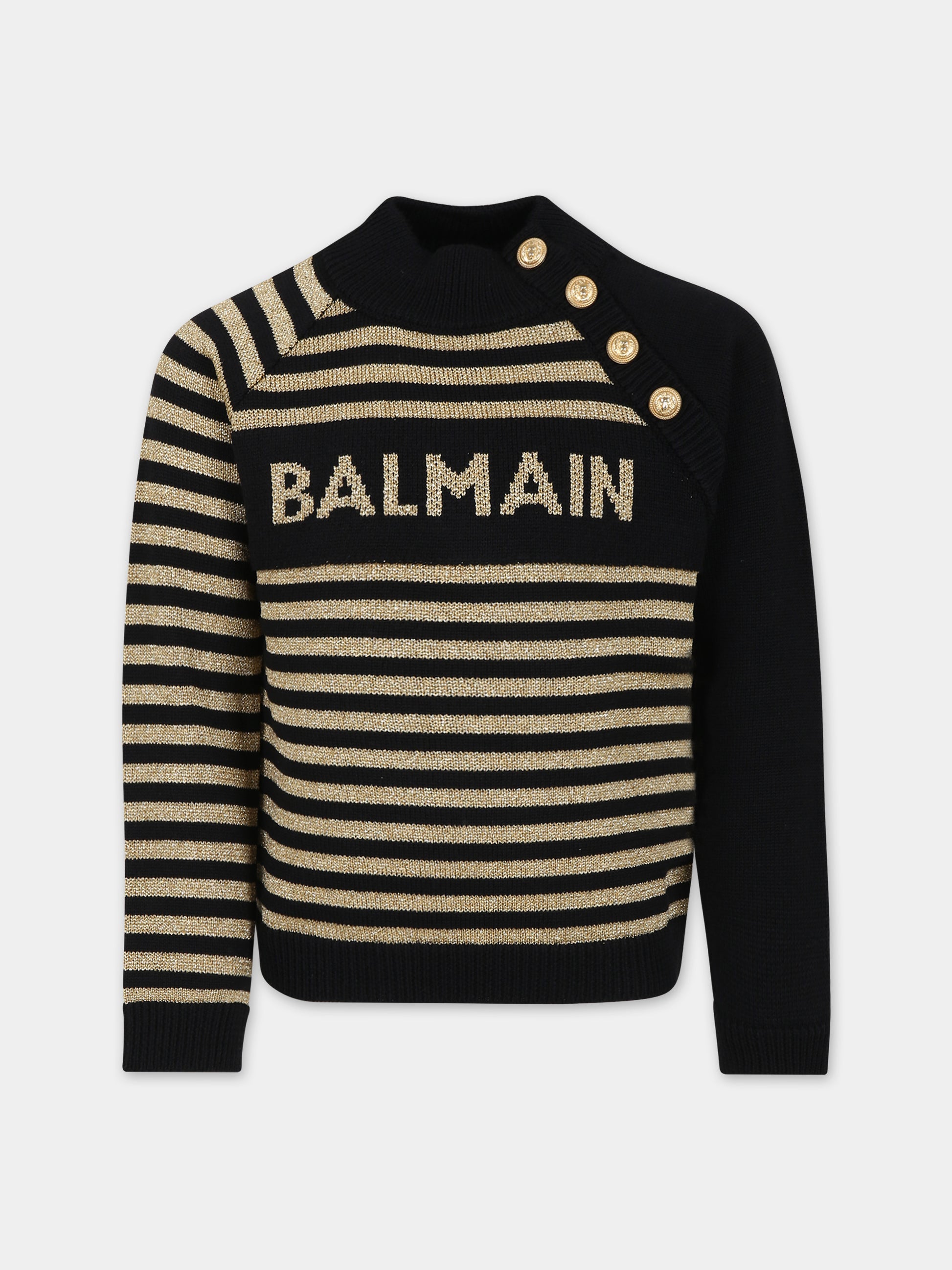 Maglione nero per bambina con logo,Balmain Kids,BT9Q20 W0012 930OR