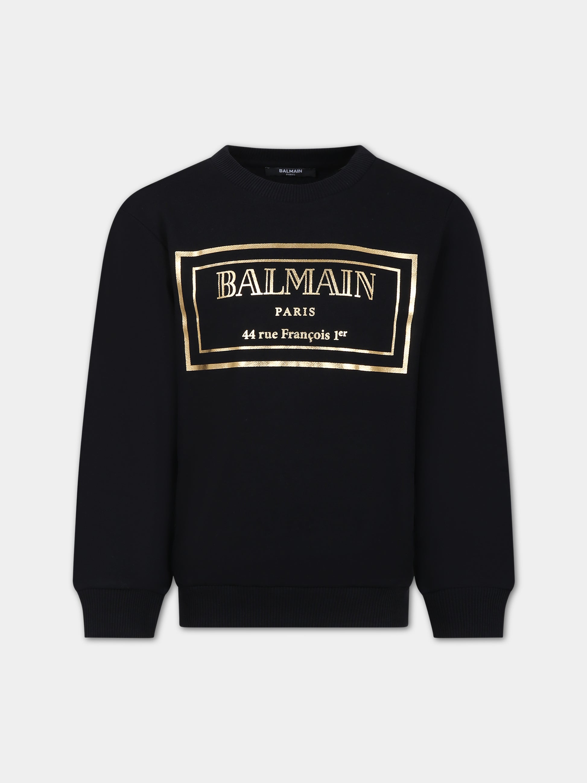Felpa nera per bambini con logo,Balmain Kids,BT4R10 Z0081 930OR