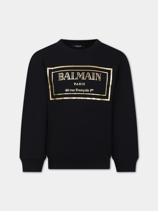 Felpa nera per bambini con logo,Balmain Kids,BT4R10 Z0081 930OR