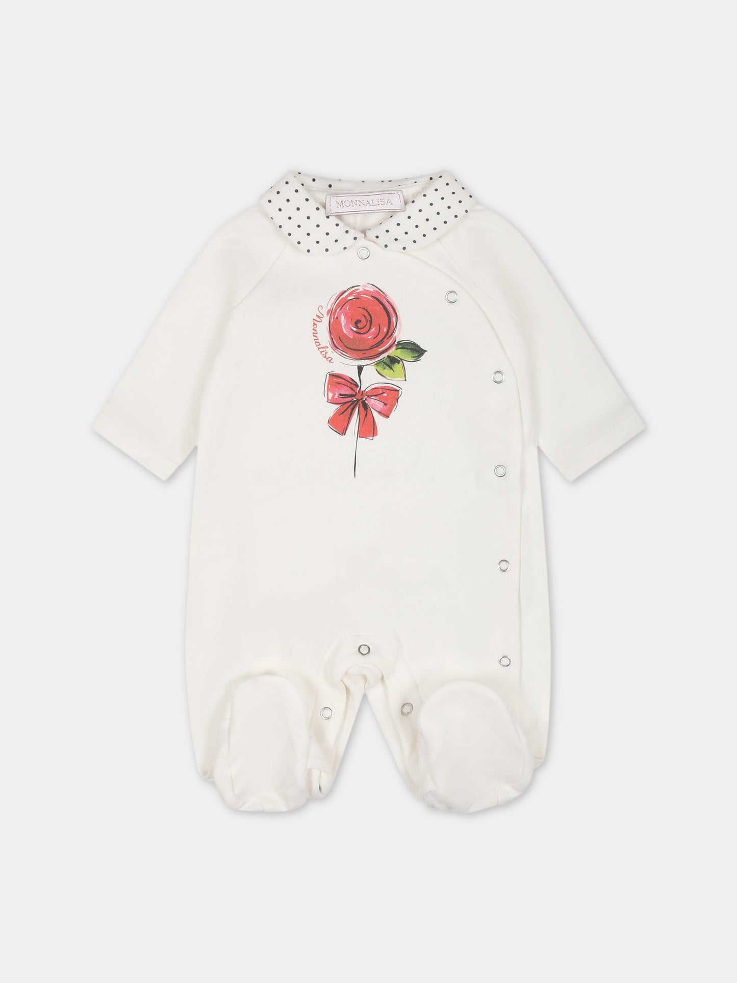 Tutina bianca per neonata con fiore e logo,Monnalisa,35B213 2004 0143
